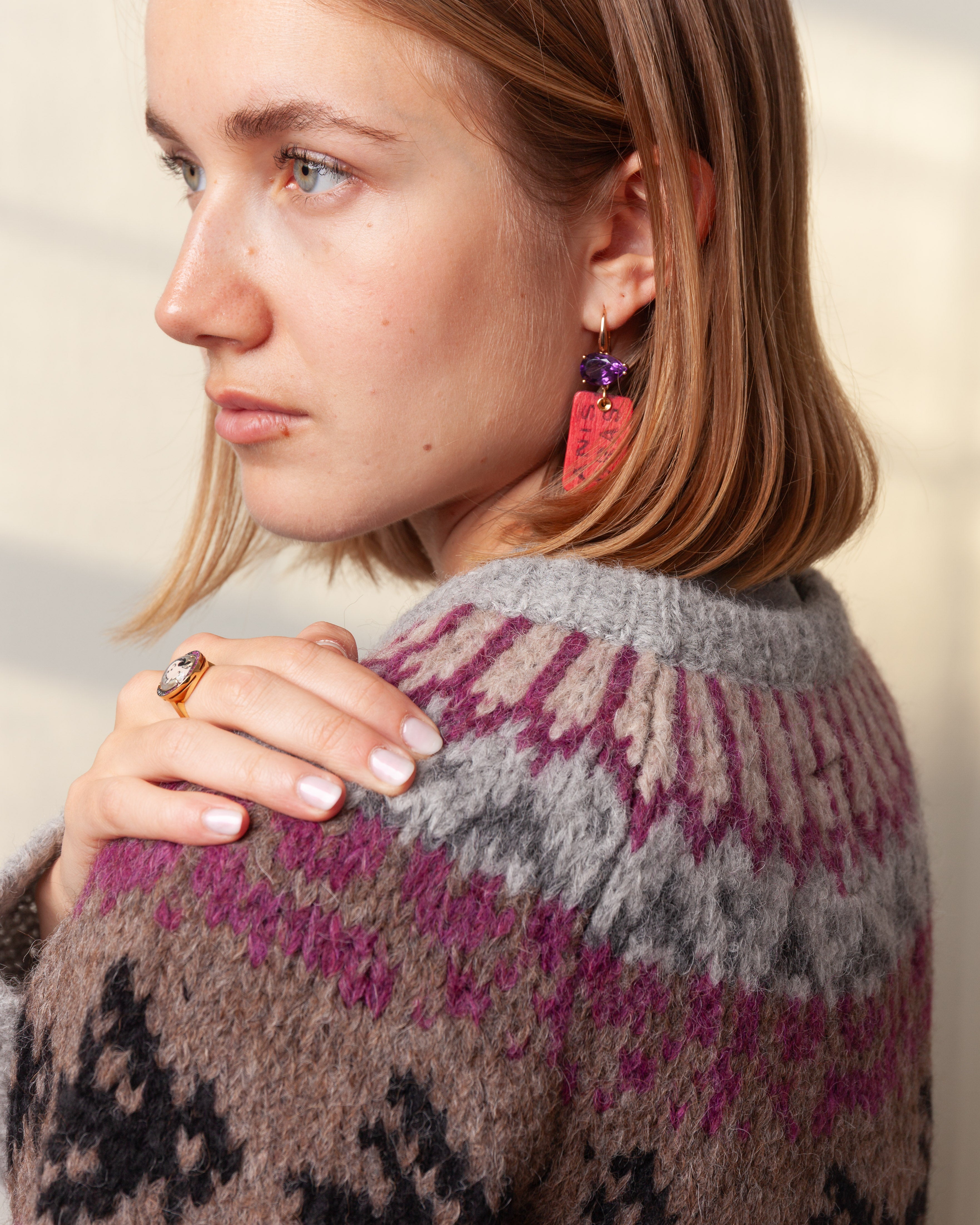 Round Neck Sweater Fairisle Bird L.S. - Light Gray