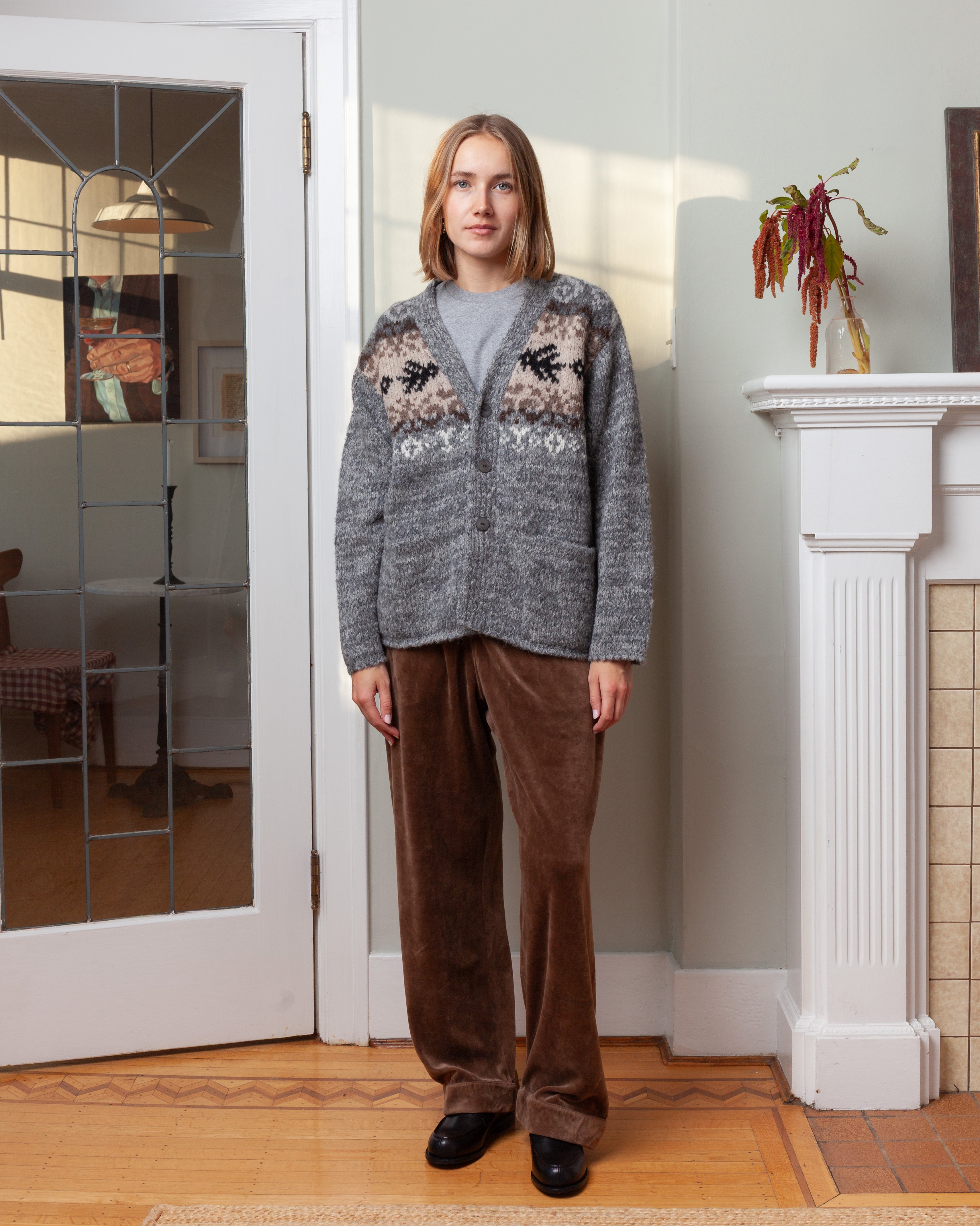 3 Buttons Fairisle V Neck Cardigan - Mix Gray