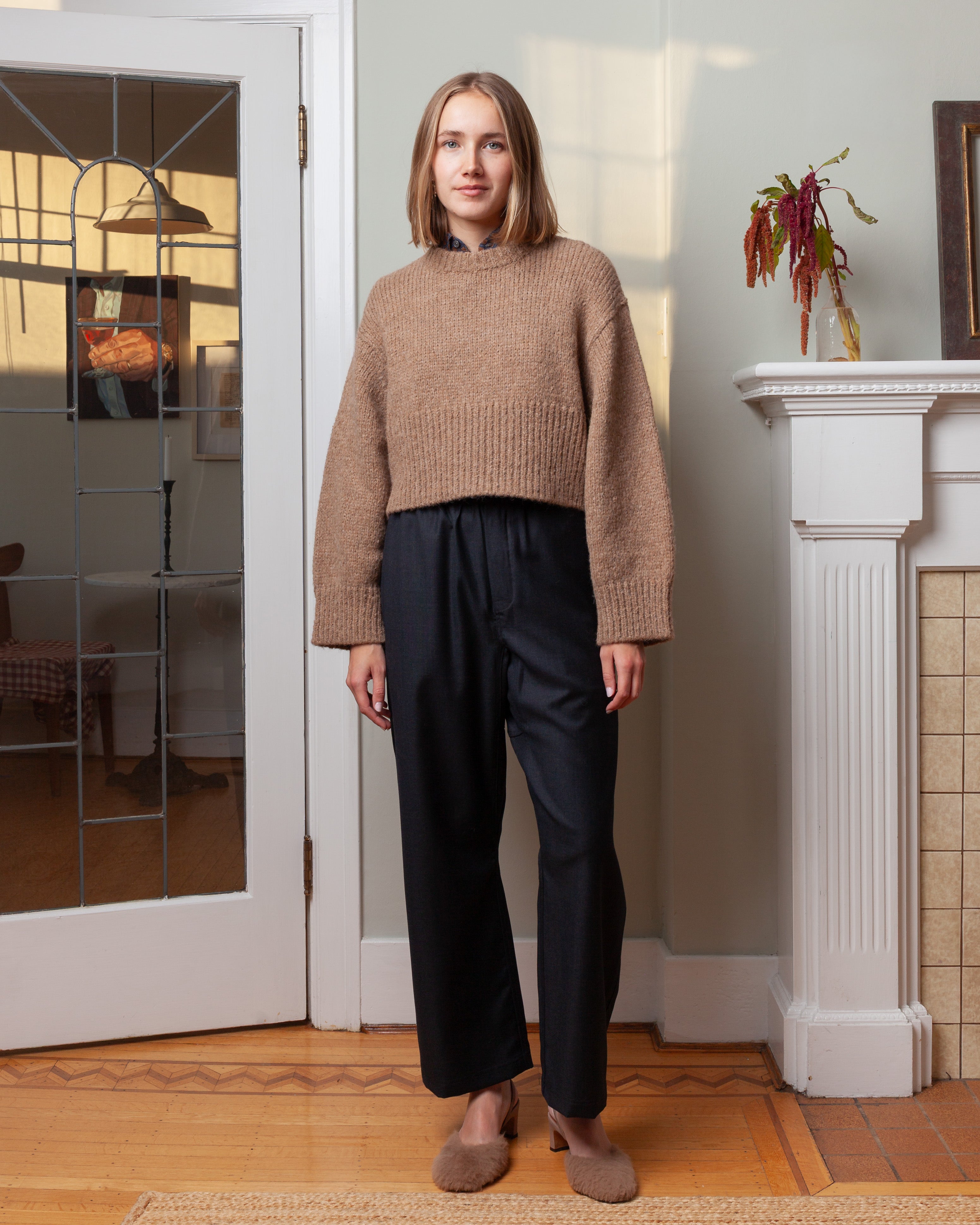 3 Threads Round Neck w/Rib L.S. Sweater - Camel