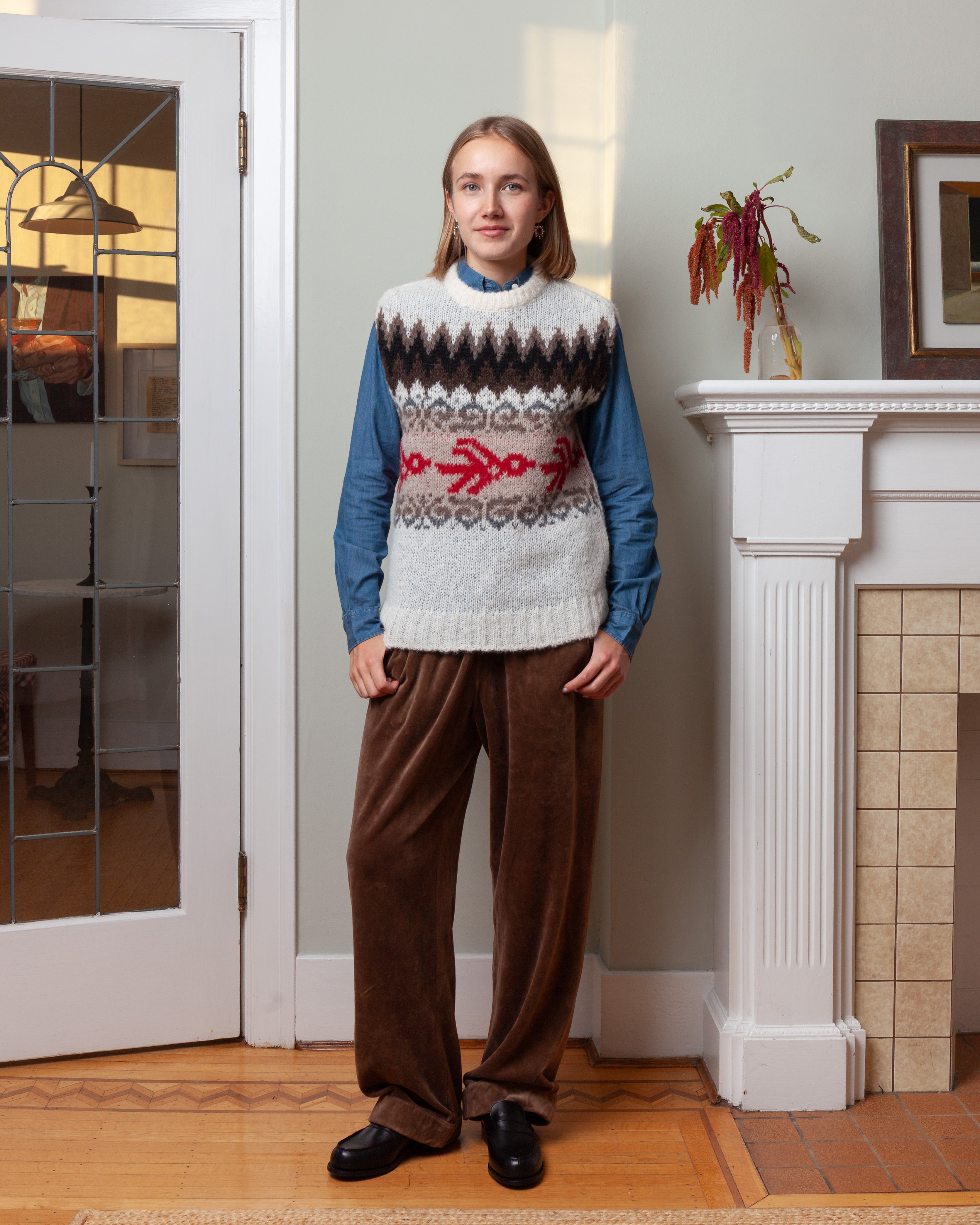 Round Neck Sleeveless Fairisle Pullover - Ivory