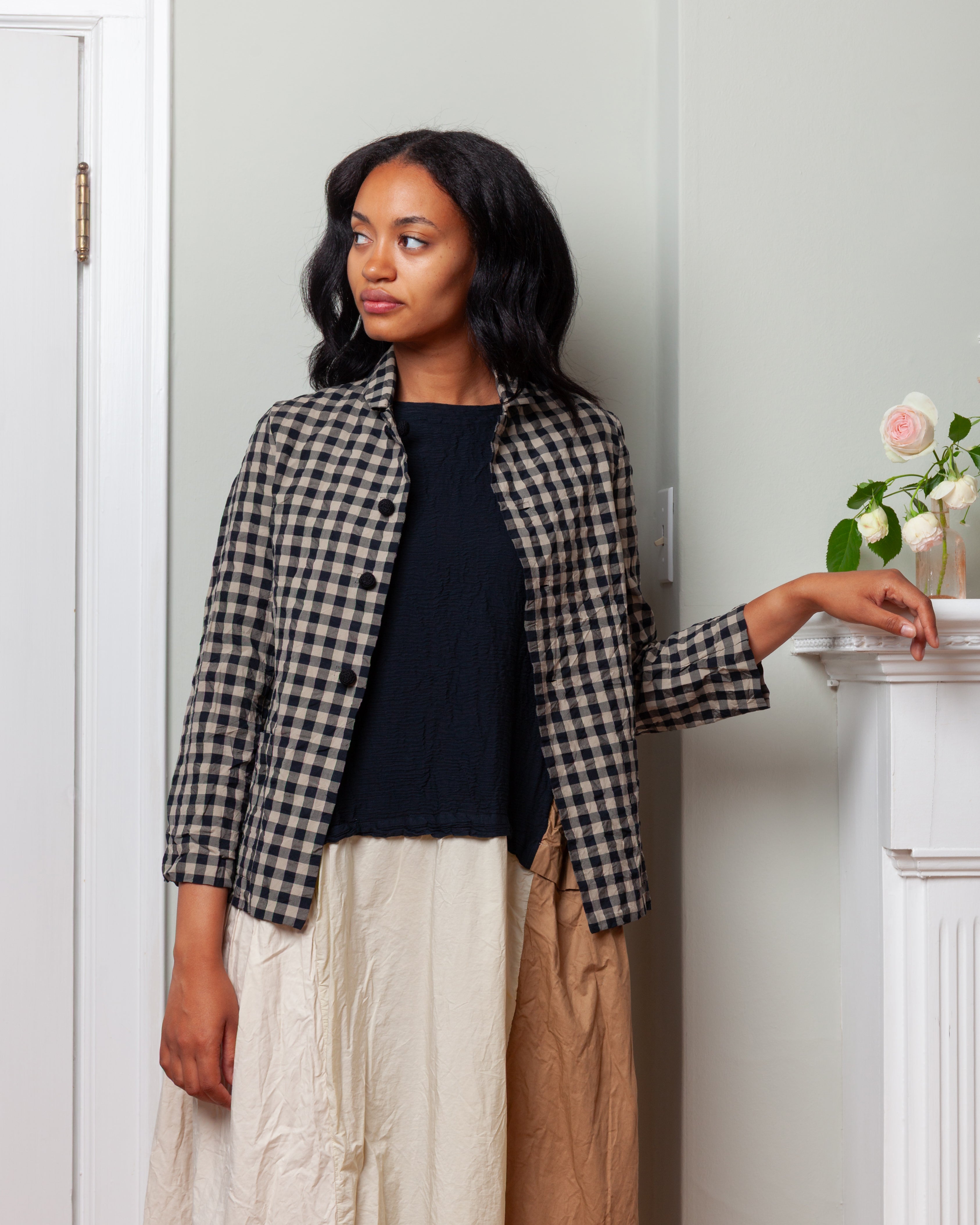 Daniela Gregis-Giacca Jacket Cavallo Donna Bianco Lavata - Black Natural Check-Jackets-Boboli-Vancouver-Canada