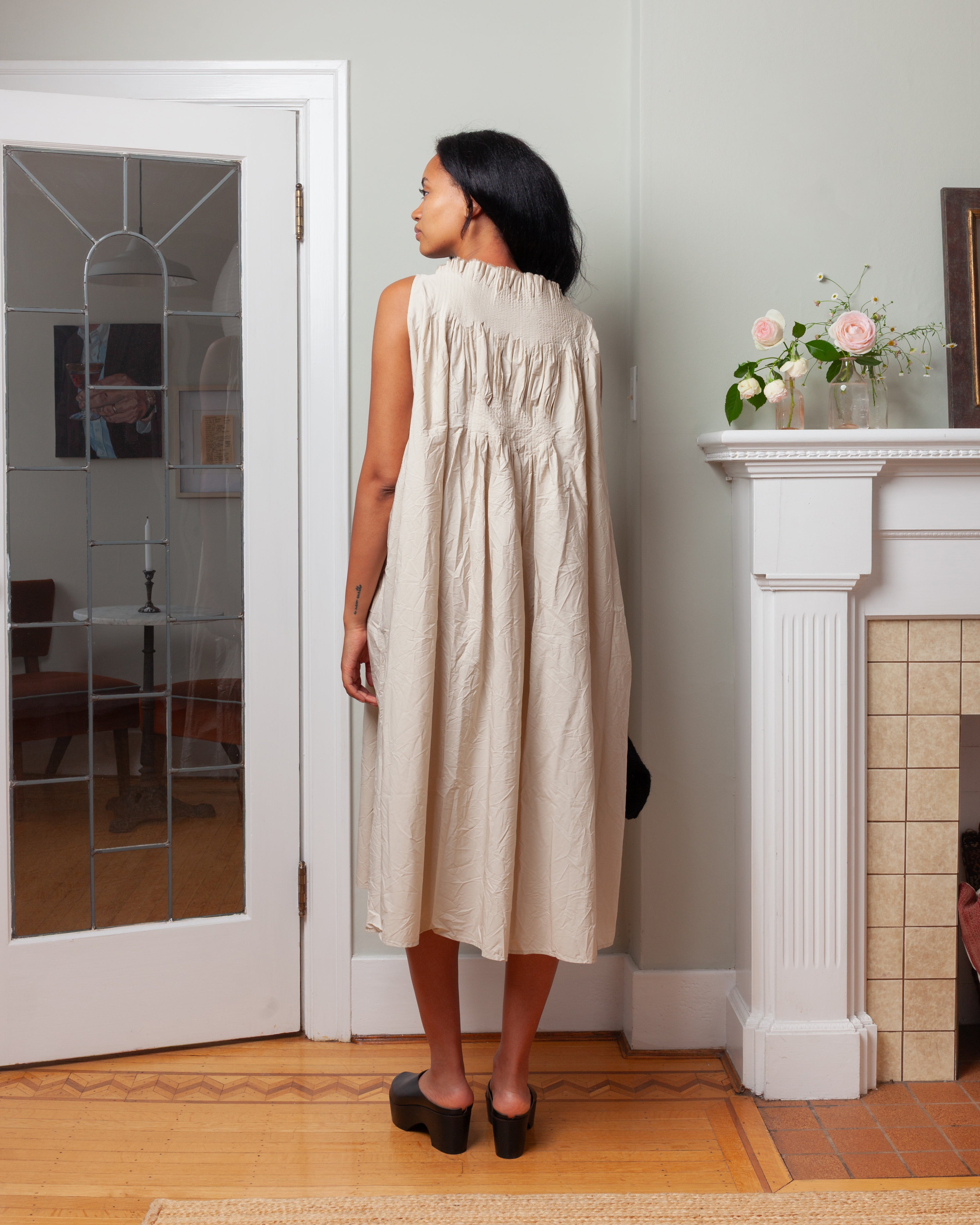 Daniela Gregis-Scamiciato Sleeveless Dress Plit Lavato - Light Natural-Dresses-Boboli-Vancouver-Canada