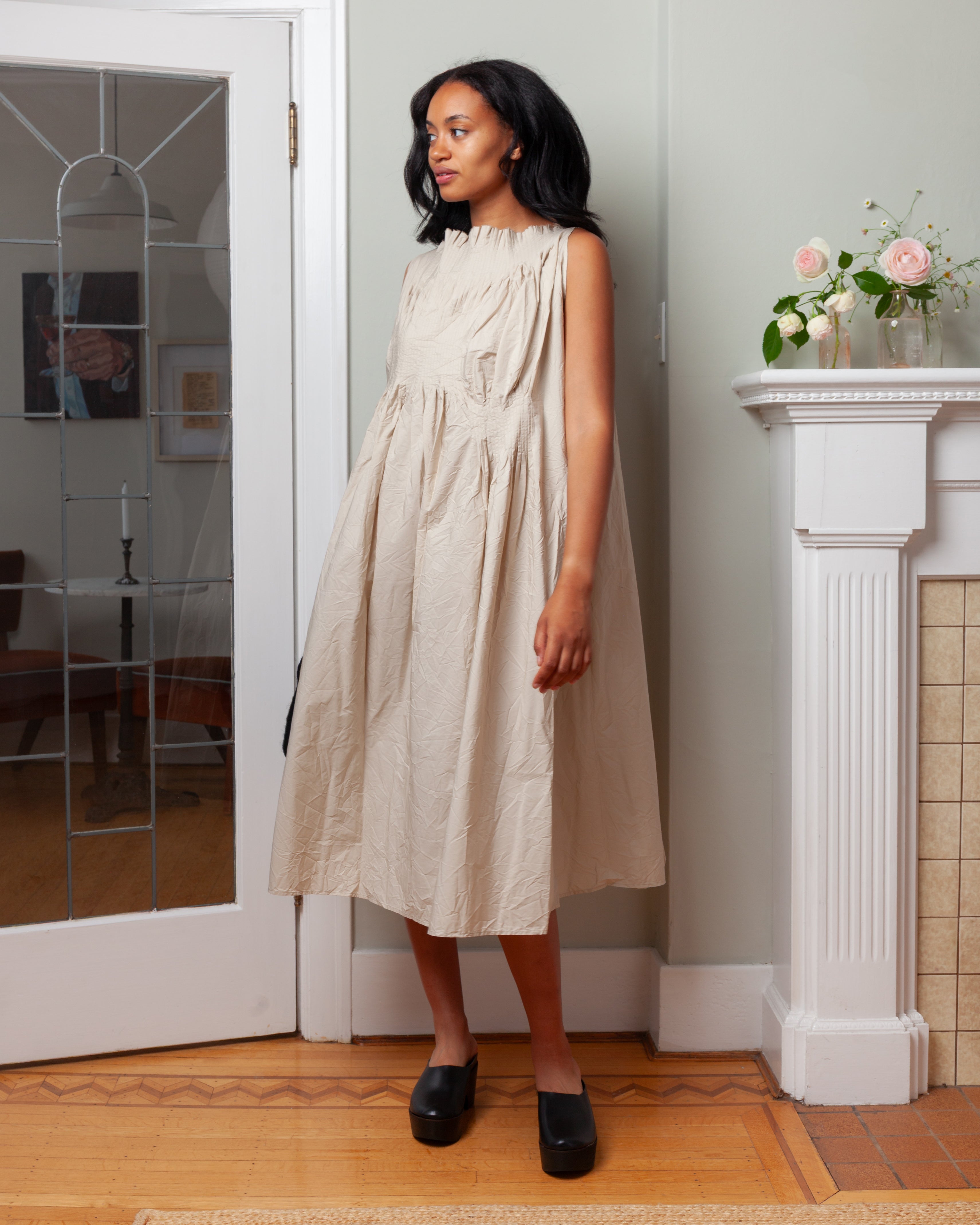 Daniela Gregis-Scamiciato Sleeveless Dress Plit Lavato - Light Natural-Dresses-Boboli-Vancouver-Canada
