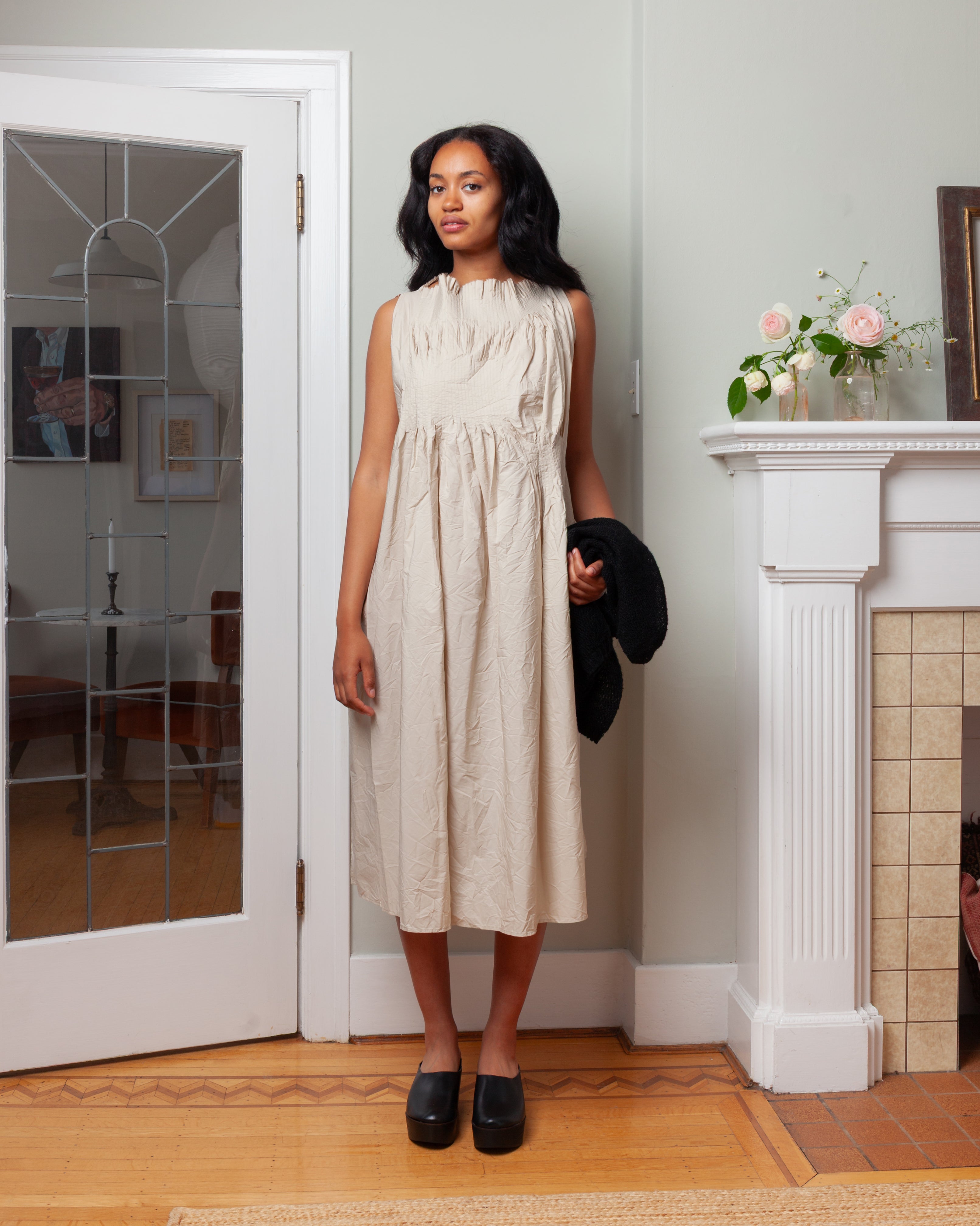 Daniela Gregis-Scamiciato Sleeveless Dress Plit Lavato - Light Natural-Dresses-Boboli-Vancouver-Canada