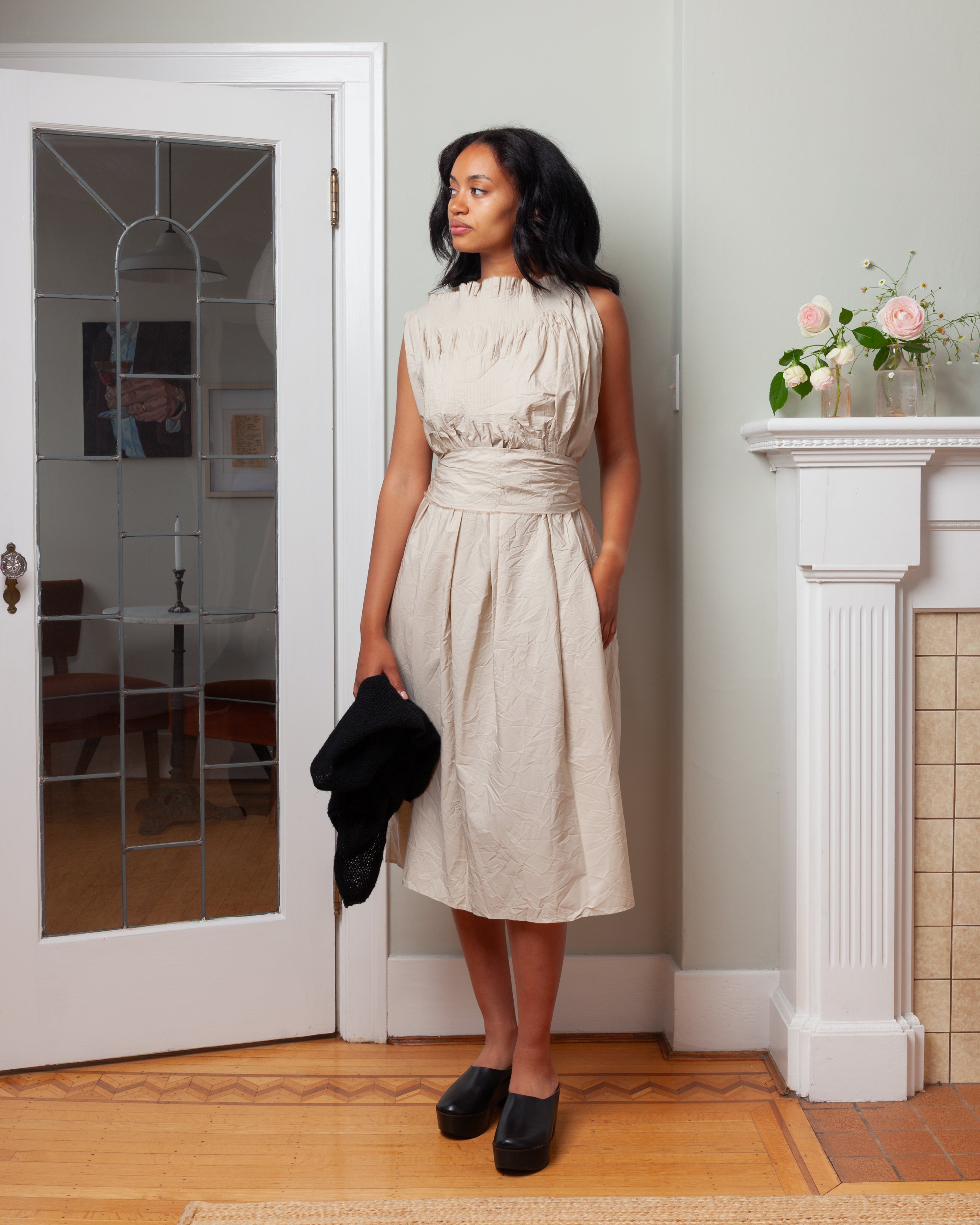 Daniela Gregis-Scamiciato Sleeveless Dress Plit Lavato - Light Natural-Dresses-Boboli-Vancouver-Canada