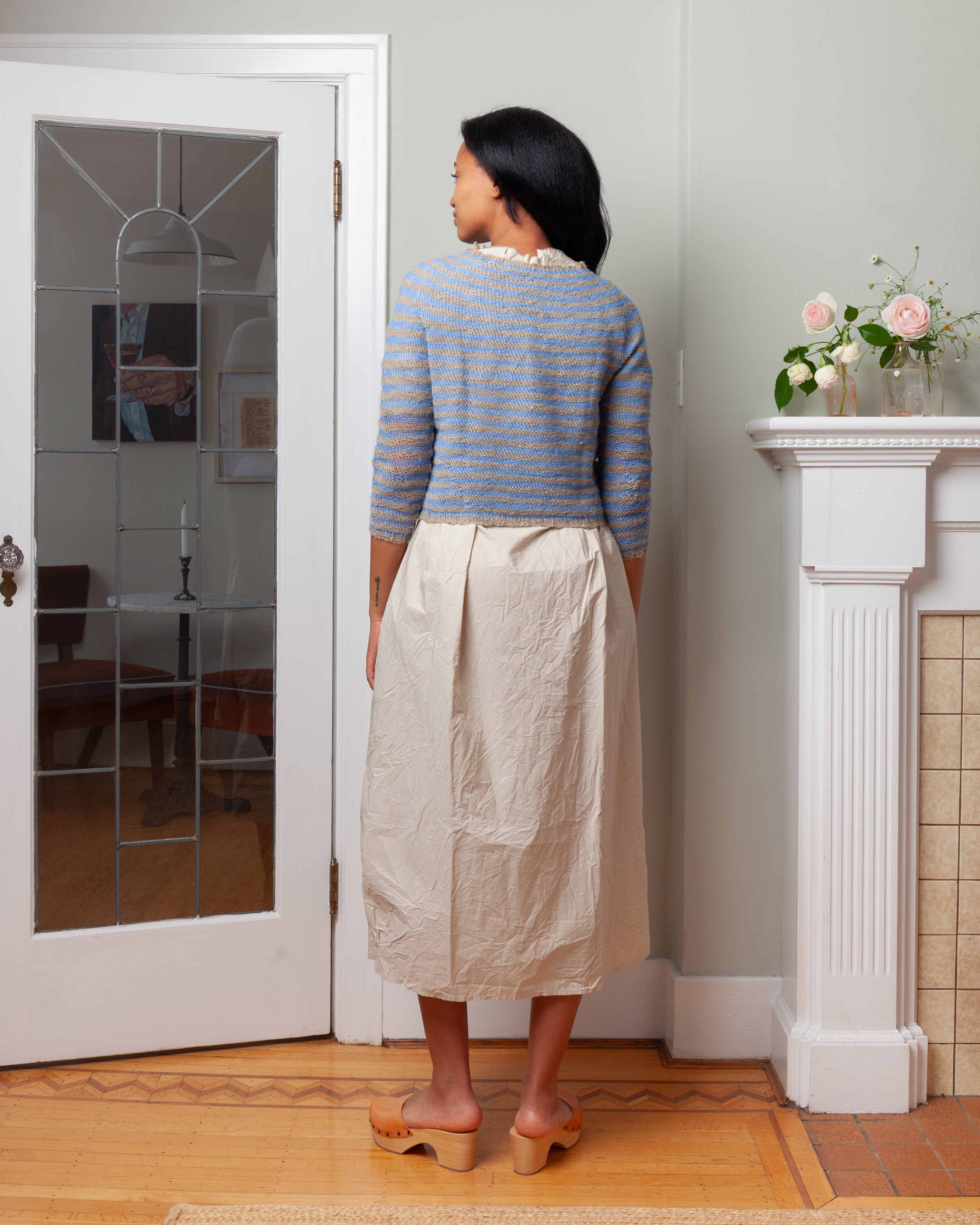 Daniela Gregis-Girocollo Hand-Knitted Crew-Neck Sweater Oceano Rigato - Natural Light Blue-Sweaters-Boboli-Vancouver-Canada