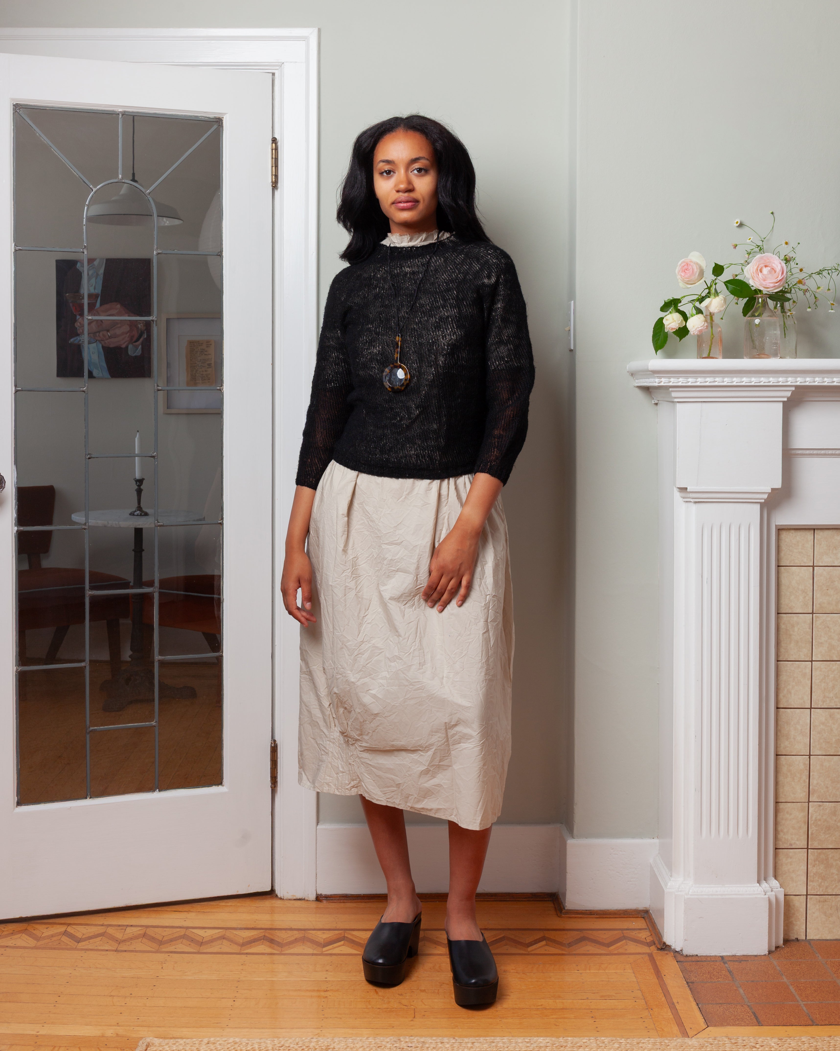 Daniela Gregis-Girocollo Hand-Knitted Crew-Neck Sweater Oceano - Black-Sweaters-Boboli-Vancouver-Canada