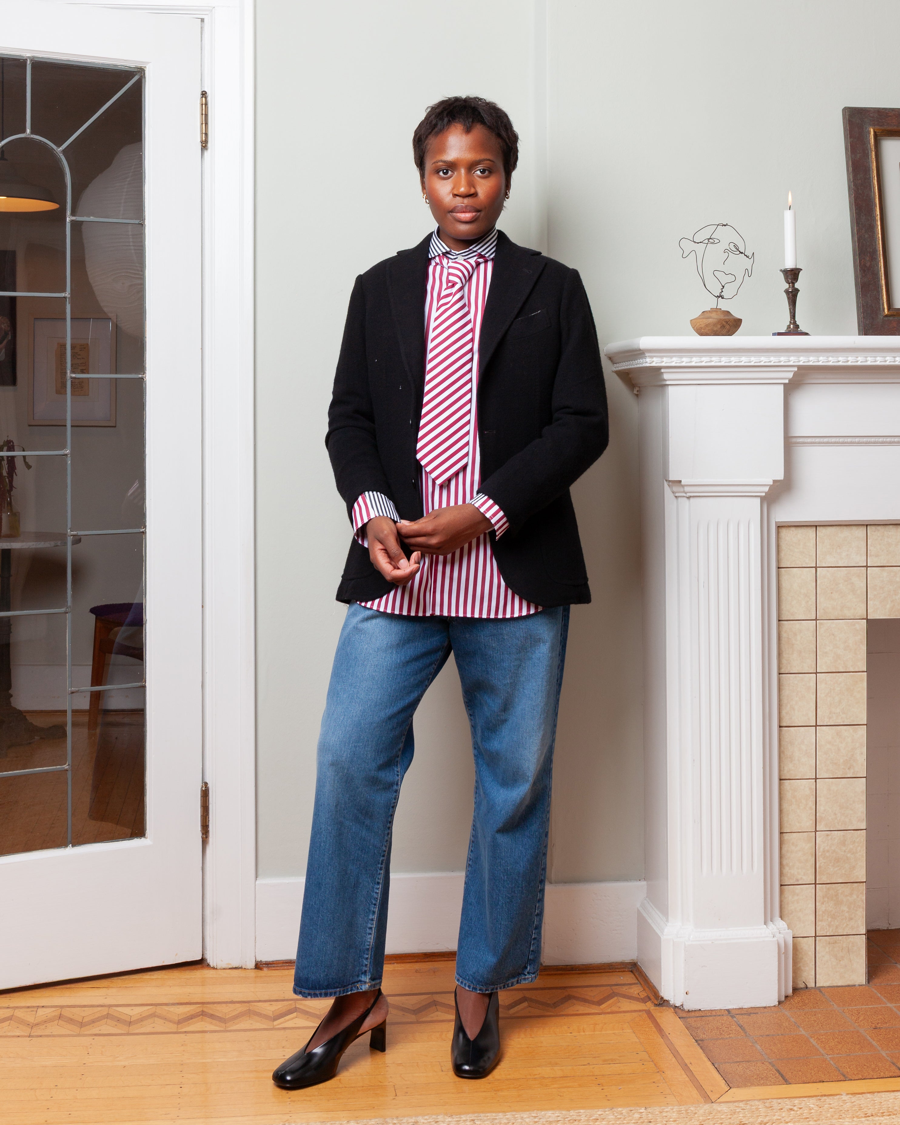 Patchwork Chemise De Garcon - Bordeaux Stripe/Black & White