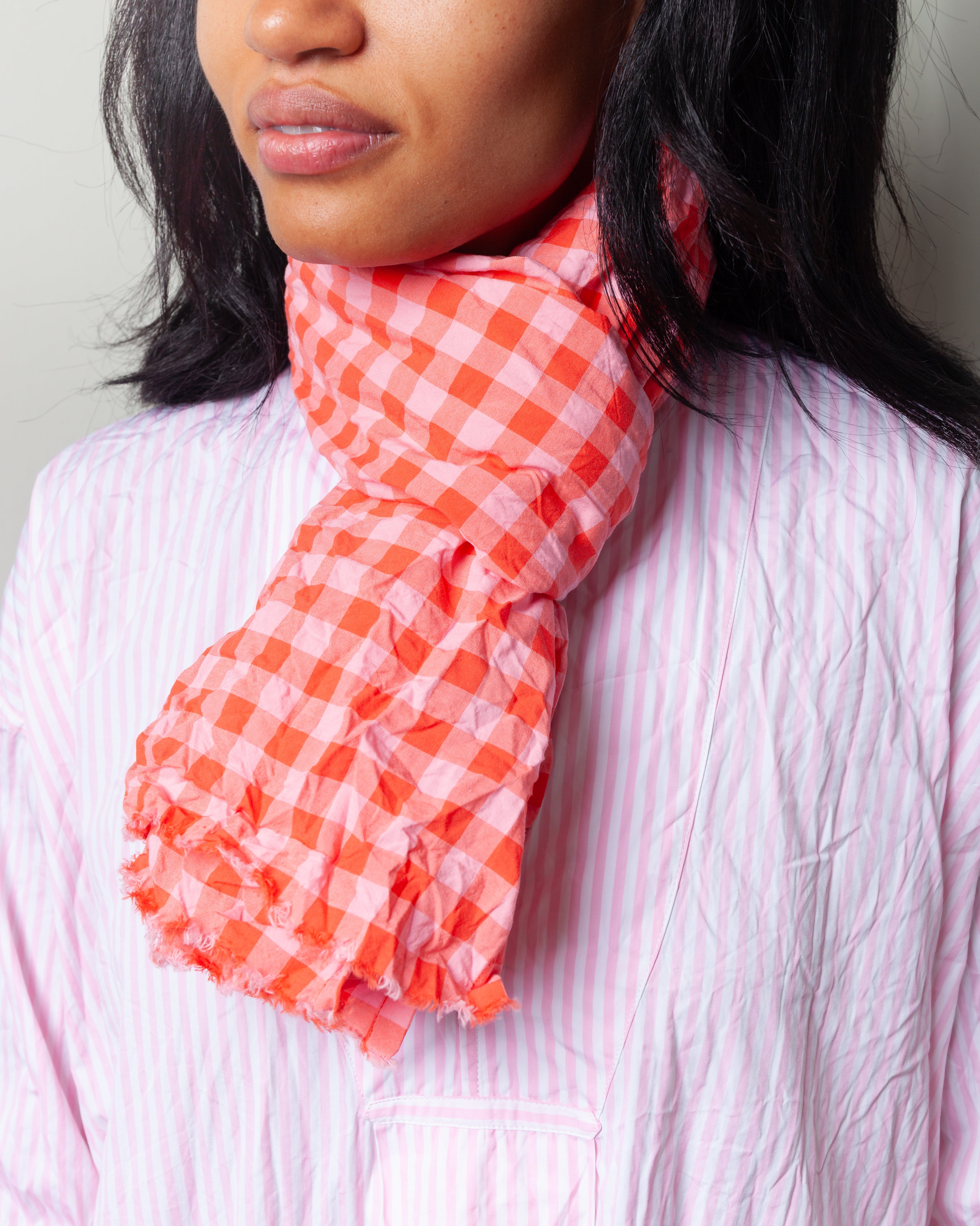 Daniela Gregis-Scialle Shawl 1/2 Lavato - Glow Red Pink Check-Scarves-Boboli-Vancouver-Canada