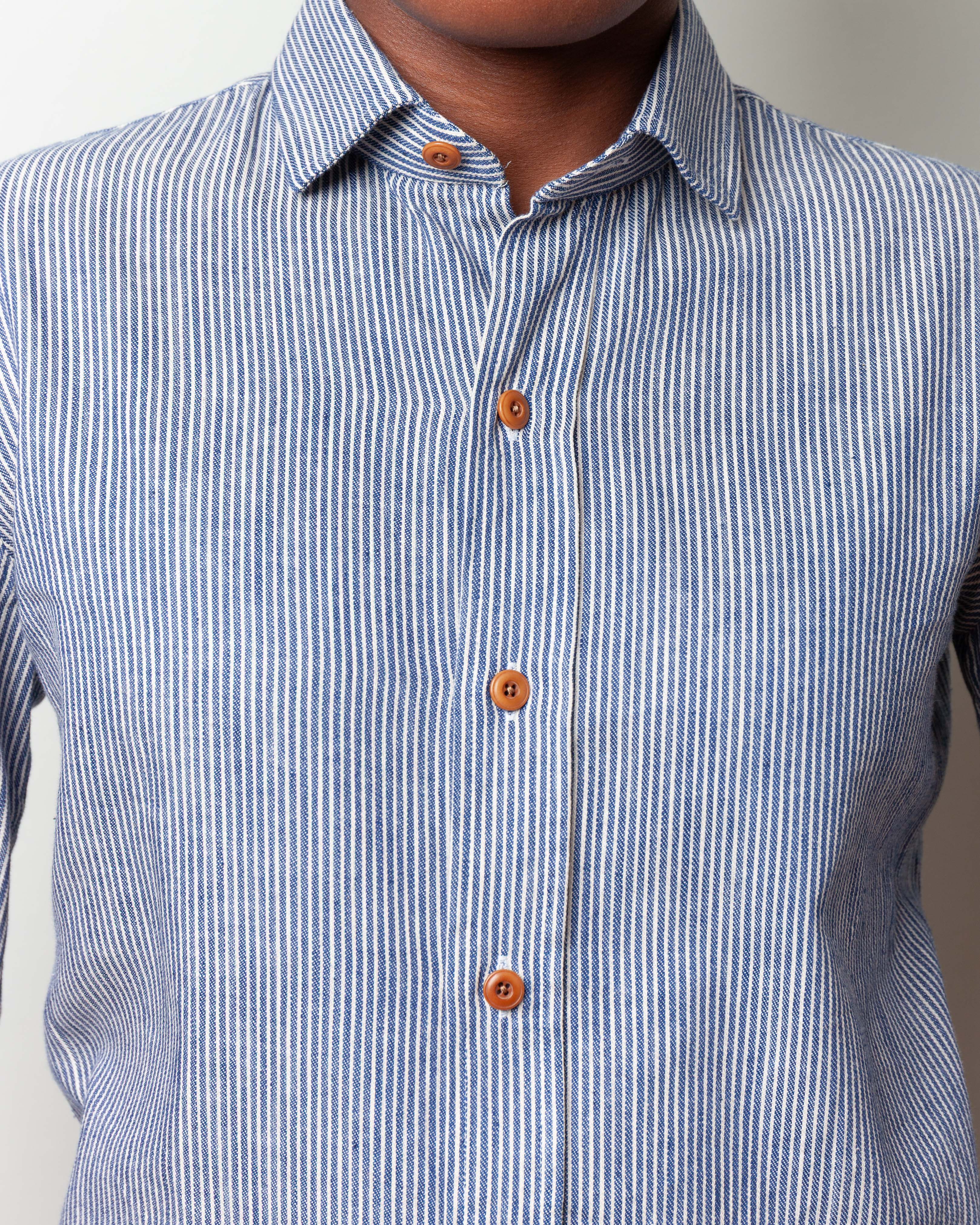 Striped Cotton Shirt - White/Blue Striped