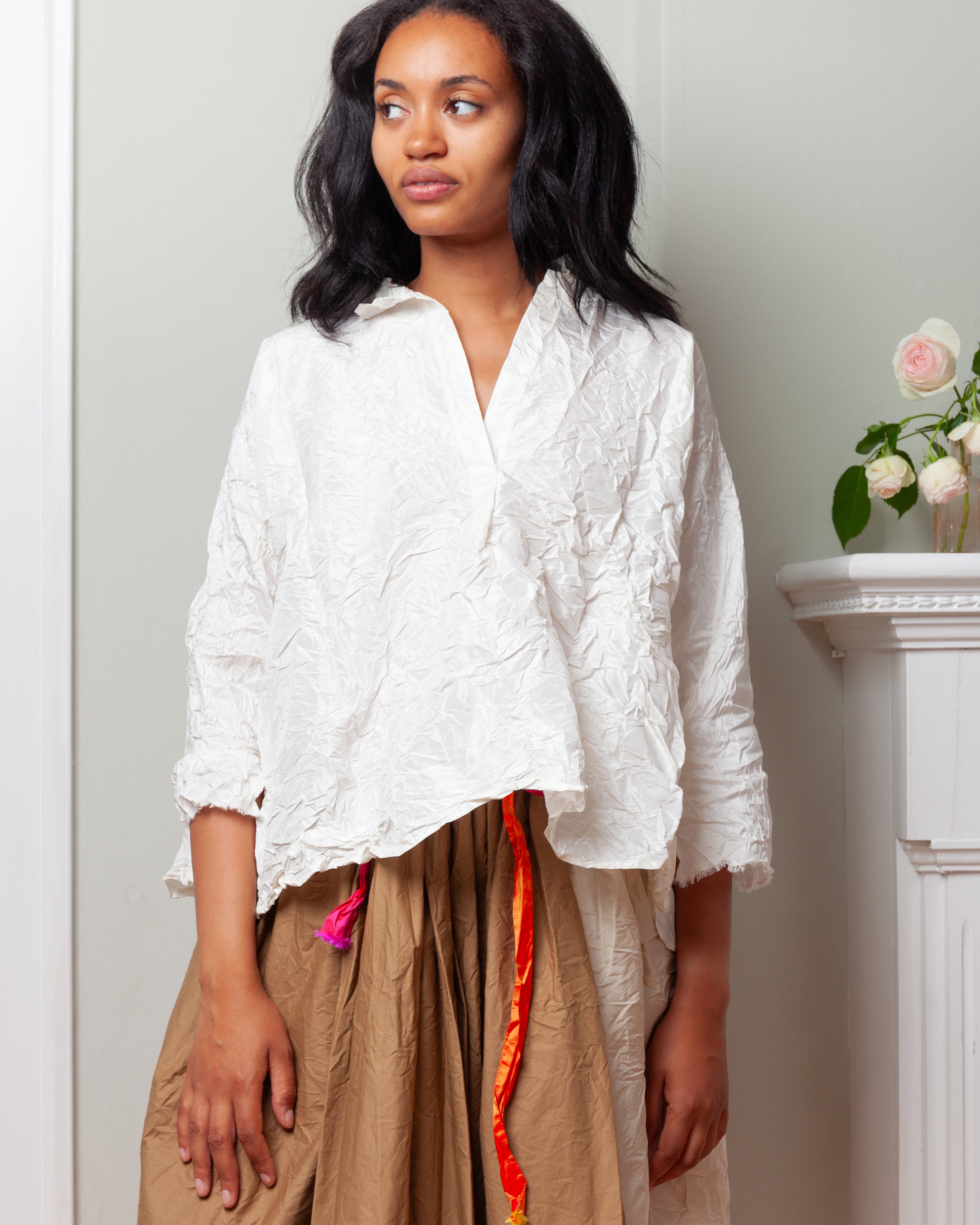 Daniela Gregis-Camicia Shirt Spicchi Colletto Lavata - White Ivory-Shirts-Boboli-Vancouver-Canada