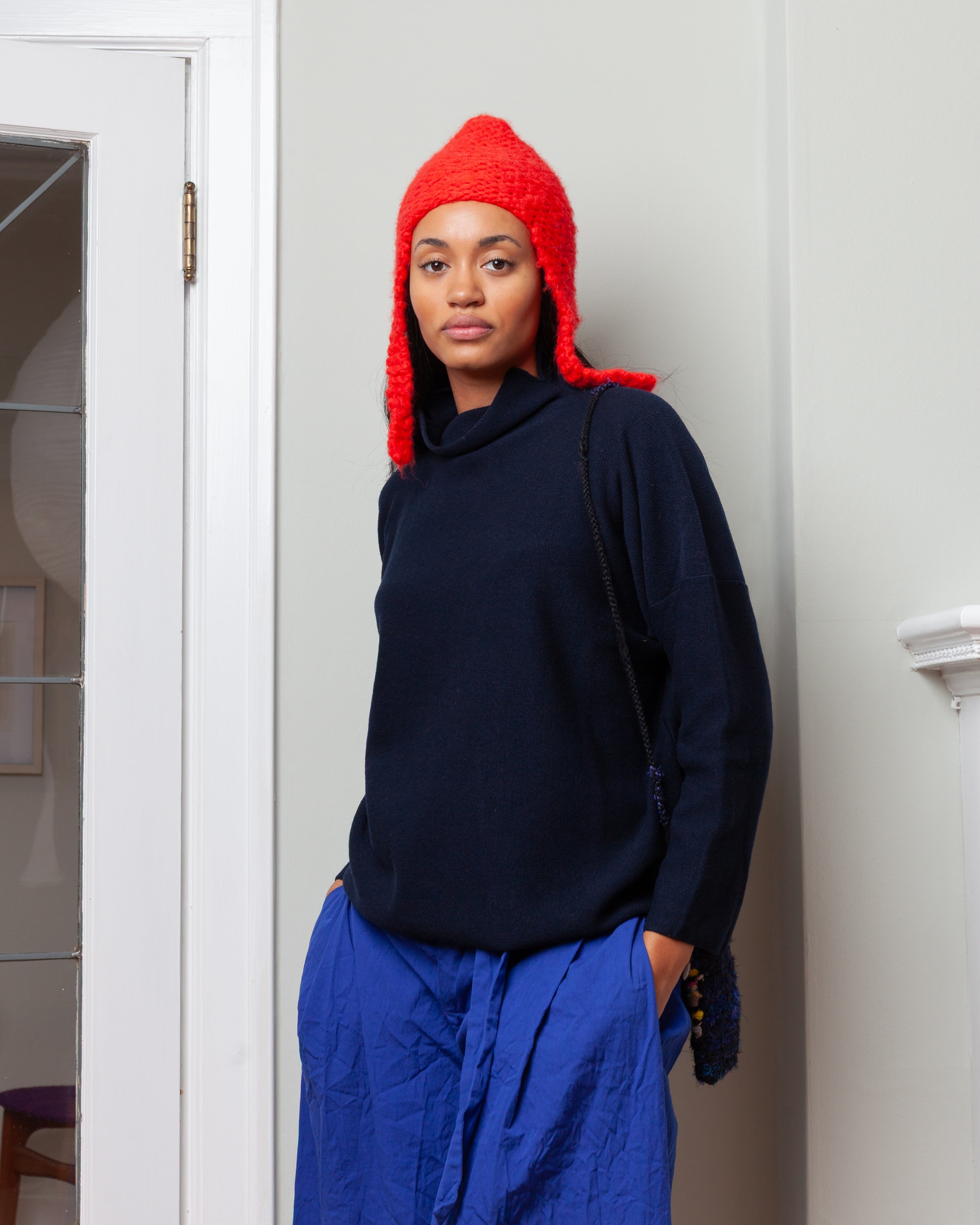 Daniela Gregis-Knitted High Neck Sweater - Navy Blue-Sweaters-Boboli-Vancouver-Canada