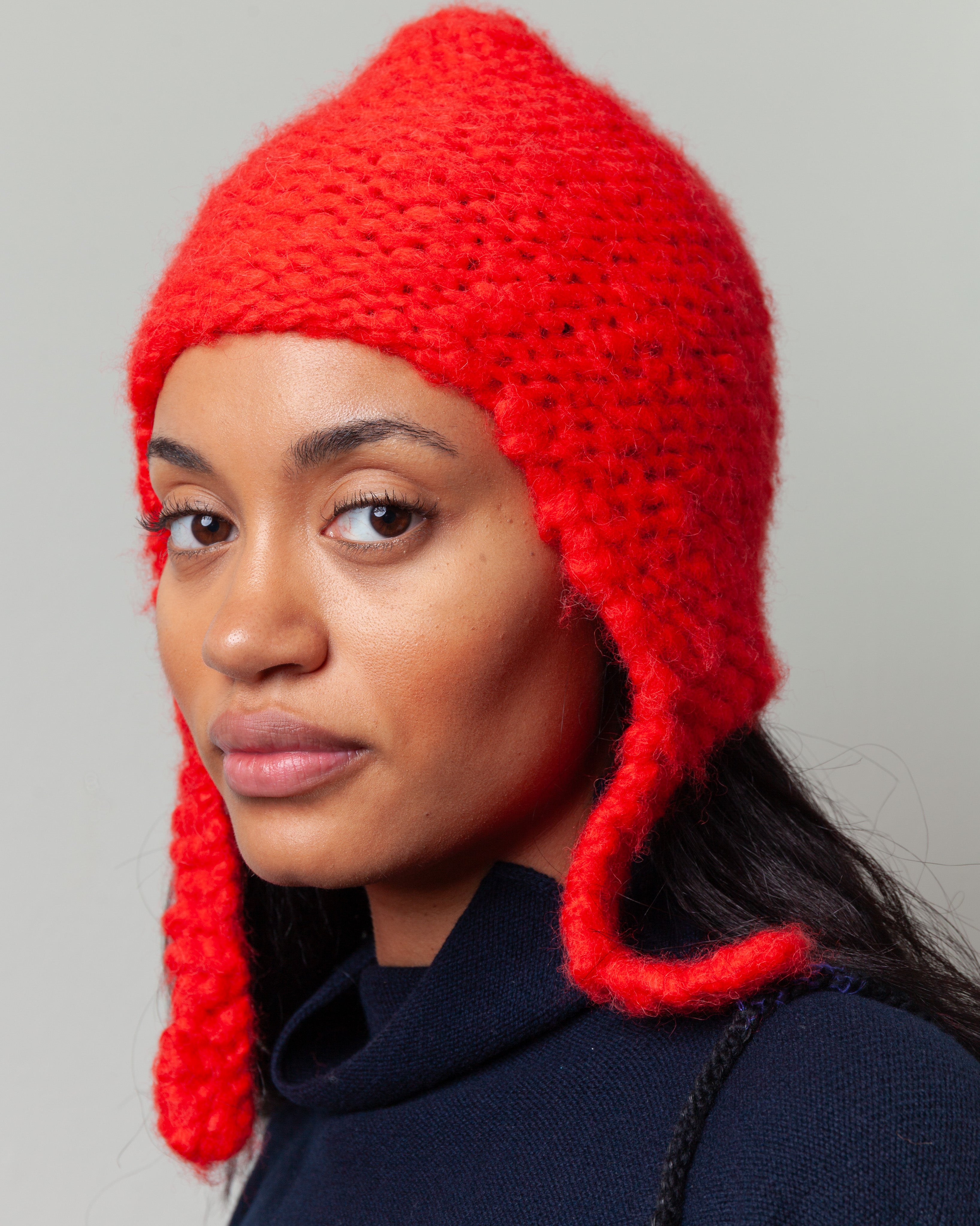 Hand-Knitted Hat - Orange/Red