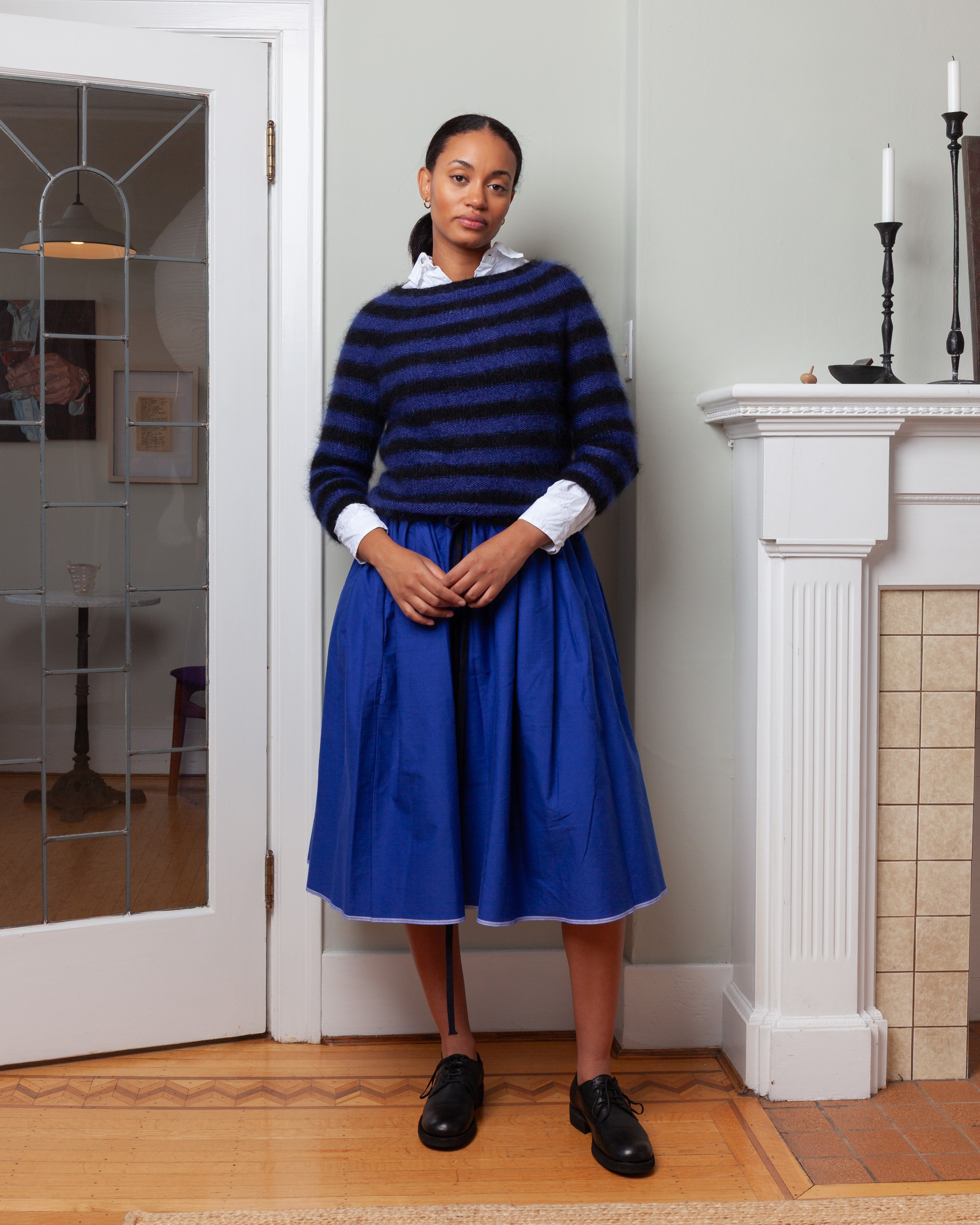 Daniela Gregis-Striped Small Crew Neck Sweater - Black/Electric Blue-Sweaters-Boboli-Vancouver-Canada