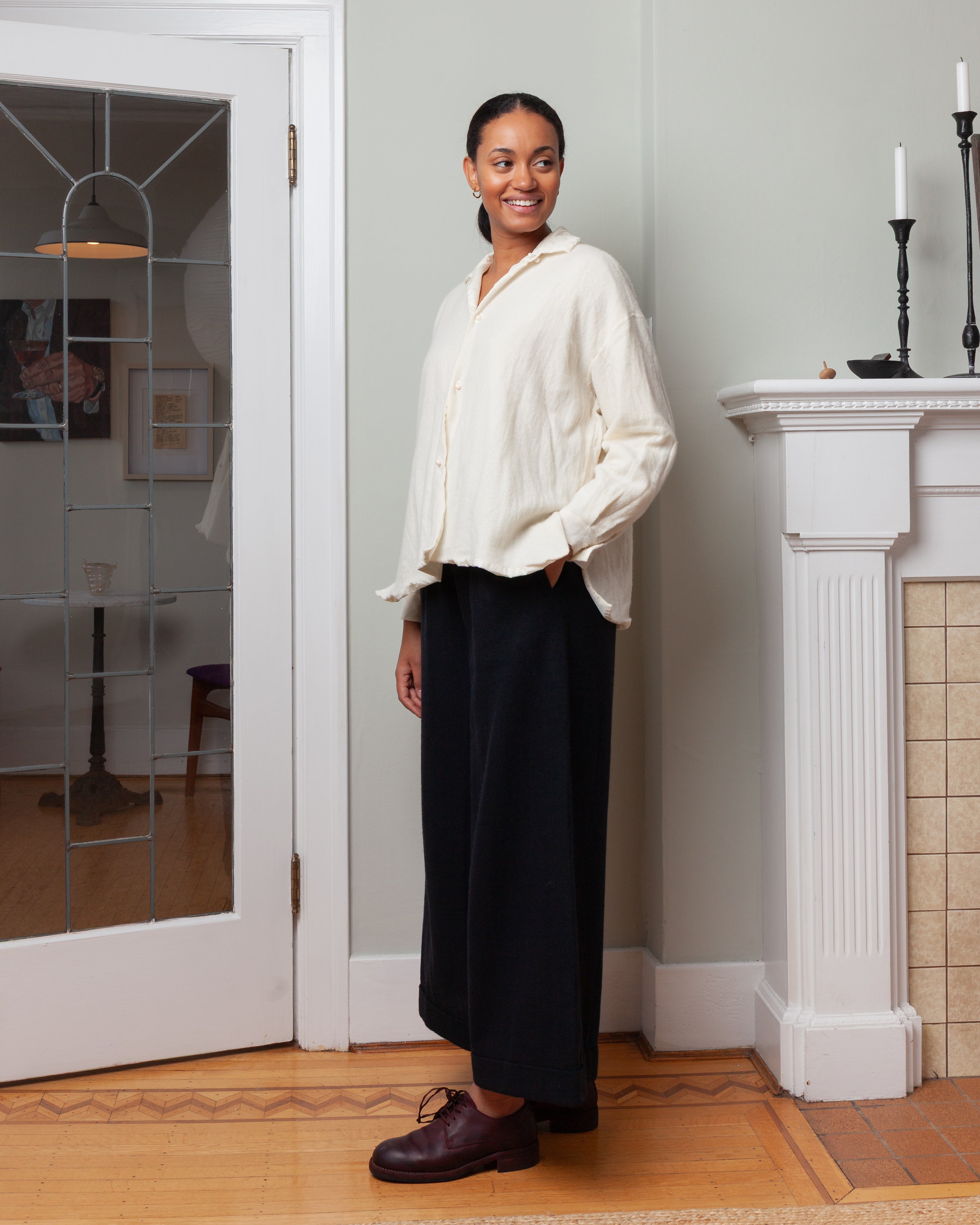 Daniela Gregis-Wide Double Wash Shirt - White Ivory-Shirts-Boboli-Vancouver-Canada