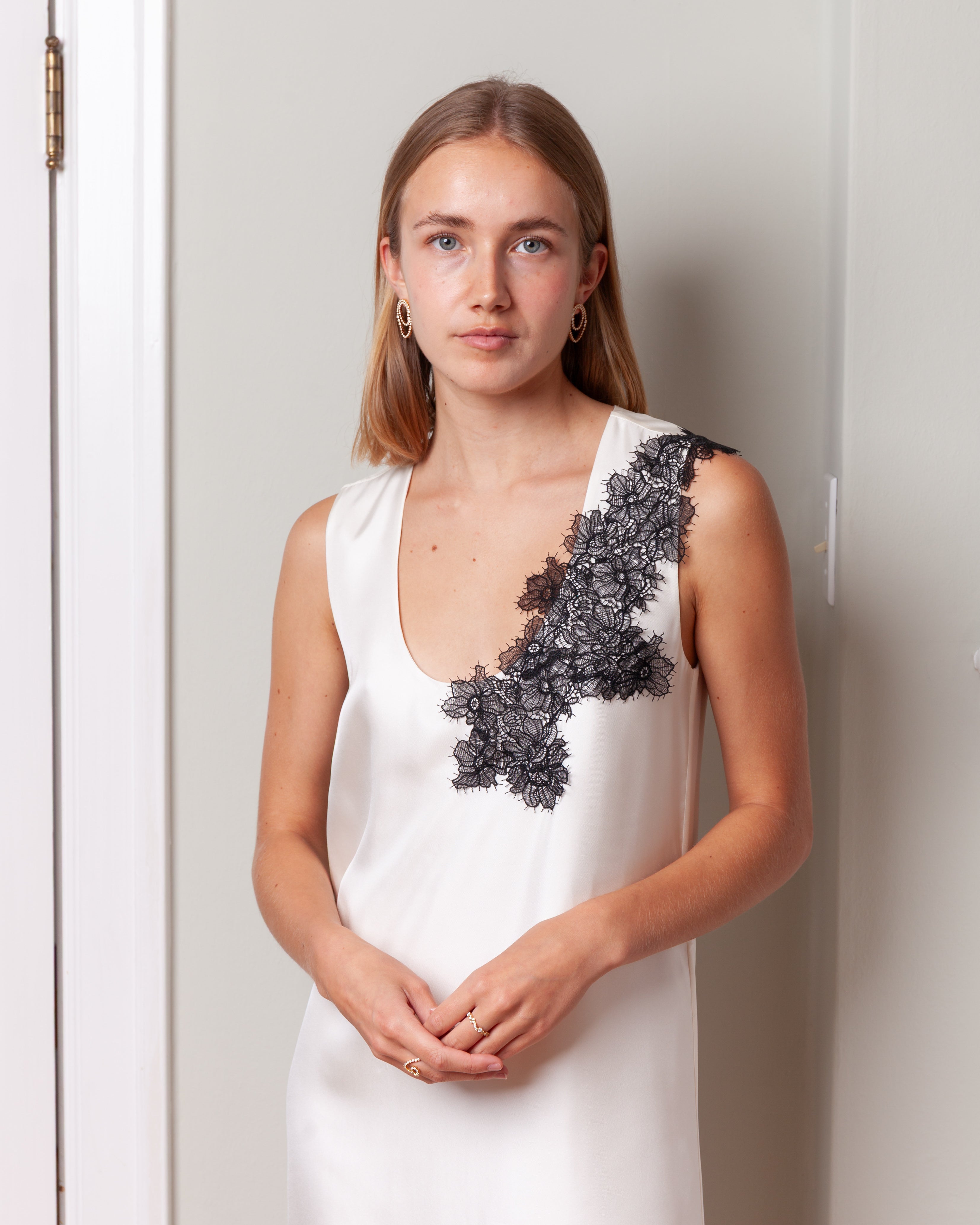 Rohe-Scoop-Neck Silk Lace Dress - Cream-Dresses-Boboli-Vancouver-Canada