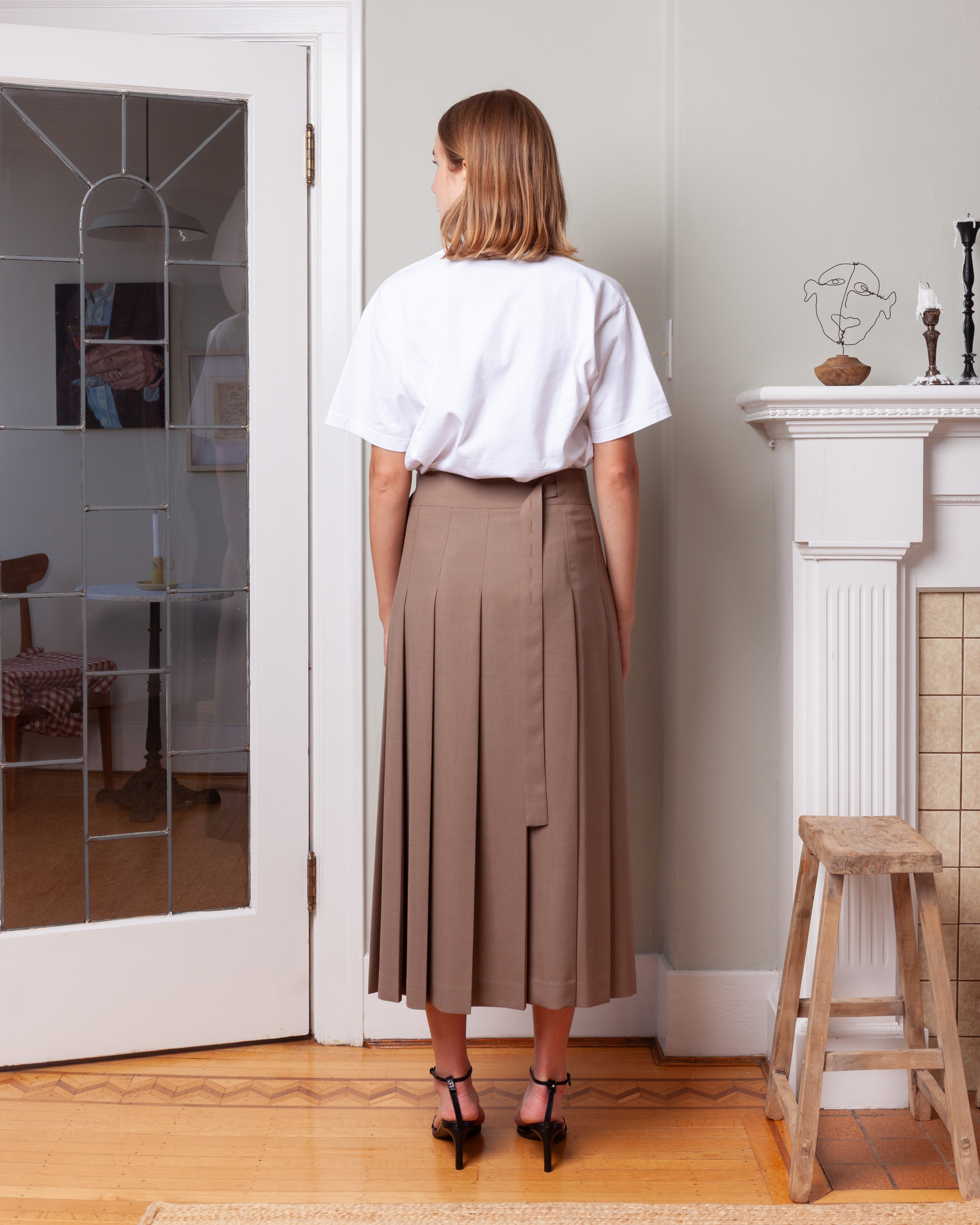 Rohe-Plisse Wrap Skirt - Khaki-Skirts-Boboli-Vancouver-Canada