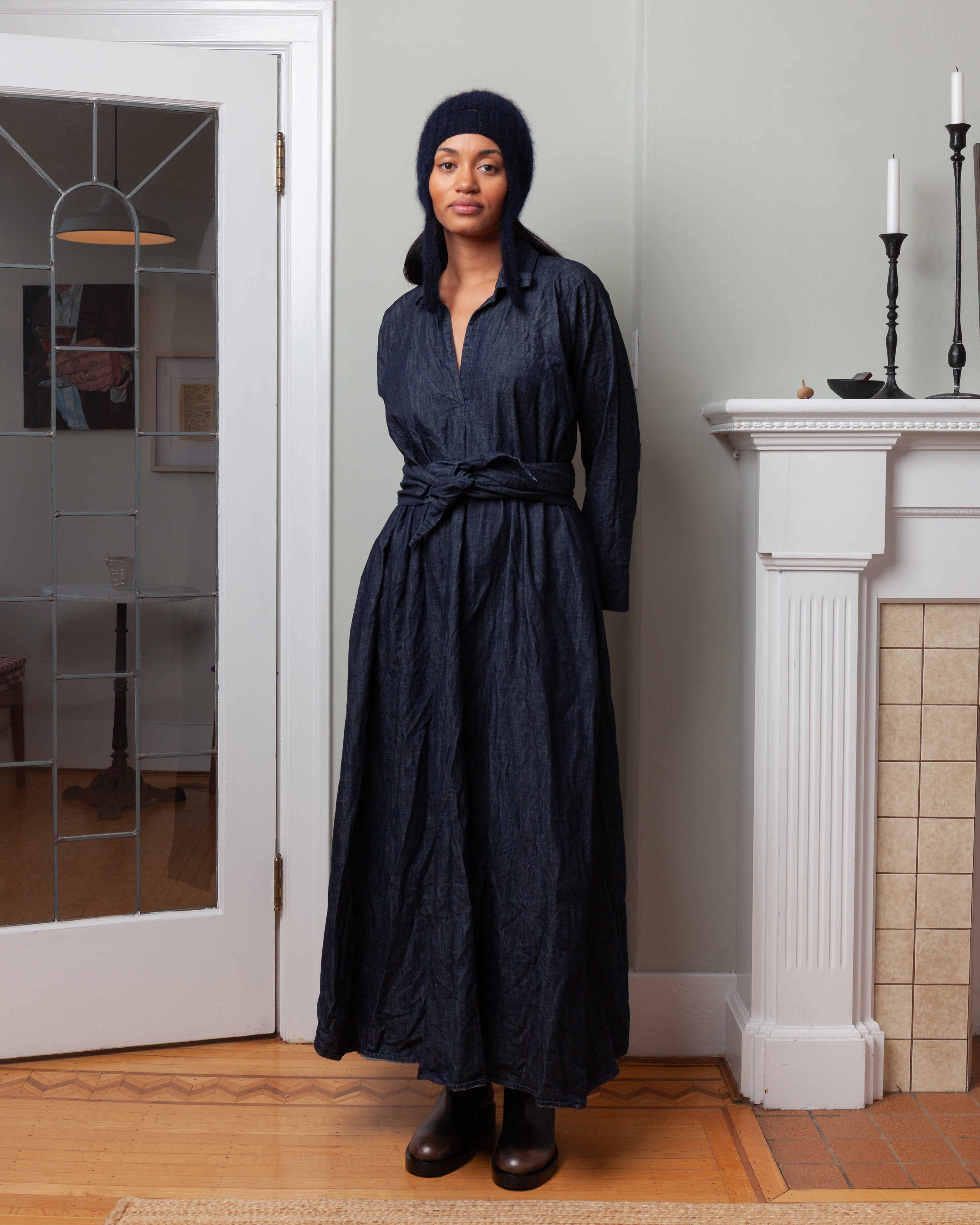 Daniela Gregis-Washed Wedge Collar Dress - Dark Blue-Dresses-Boboli-Vancouver-Canada