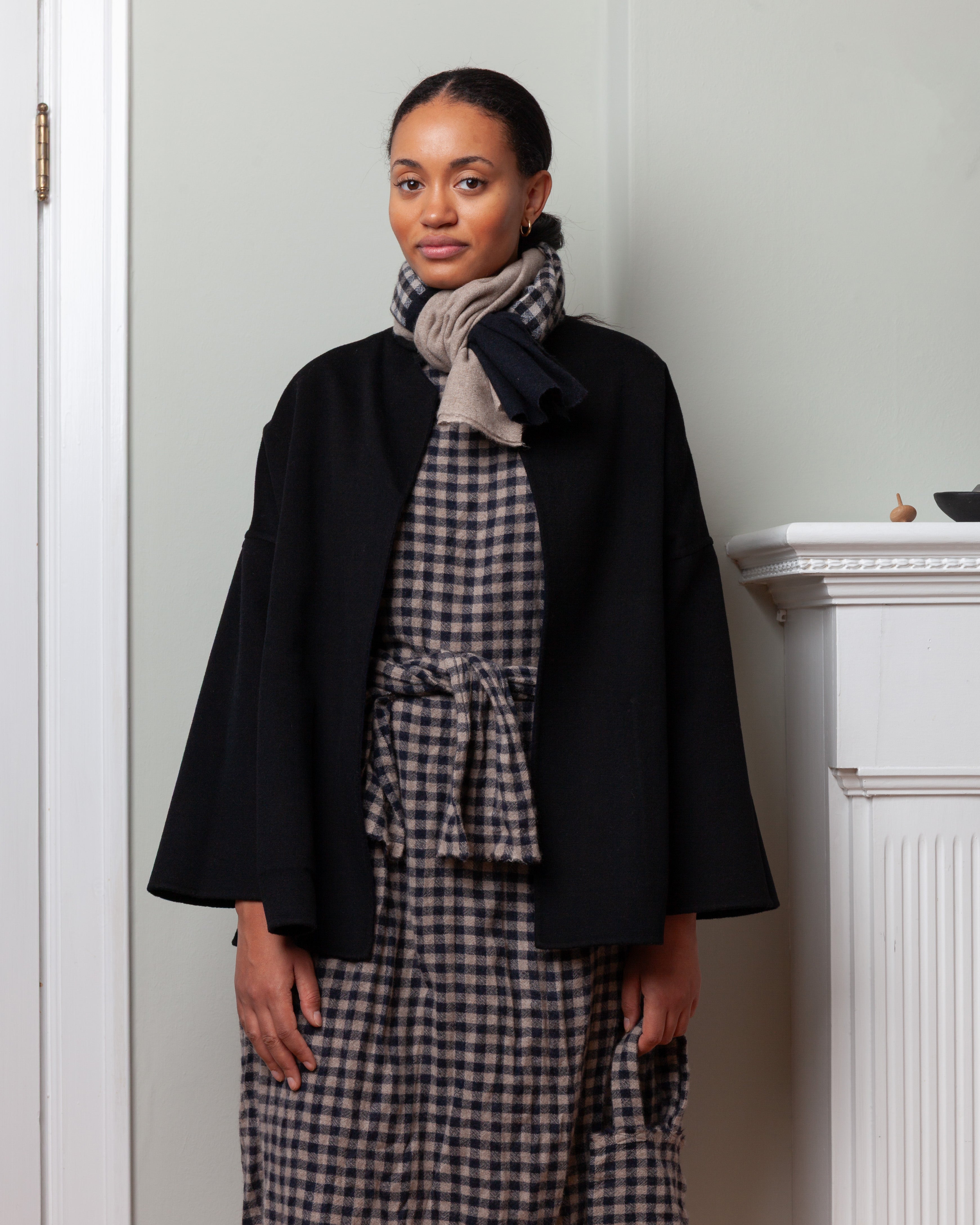 Daniela Gregis-Half Shawl - Natural/Check-Tops-Boboli-Vancouver-Canada