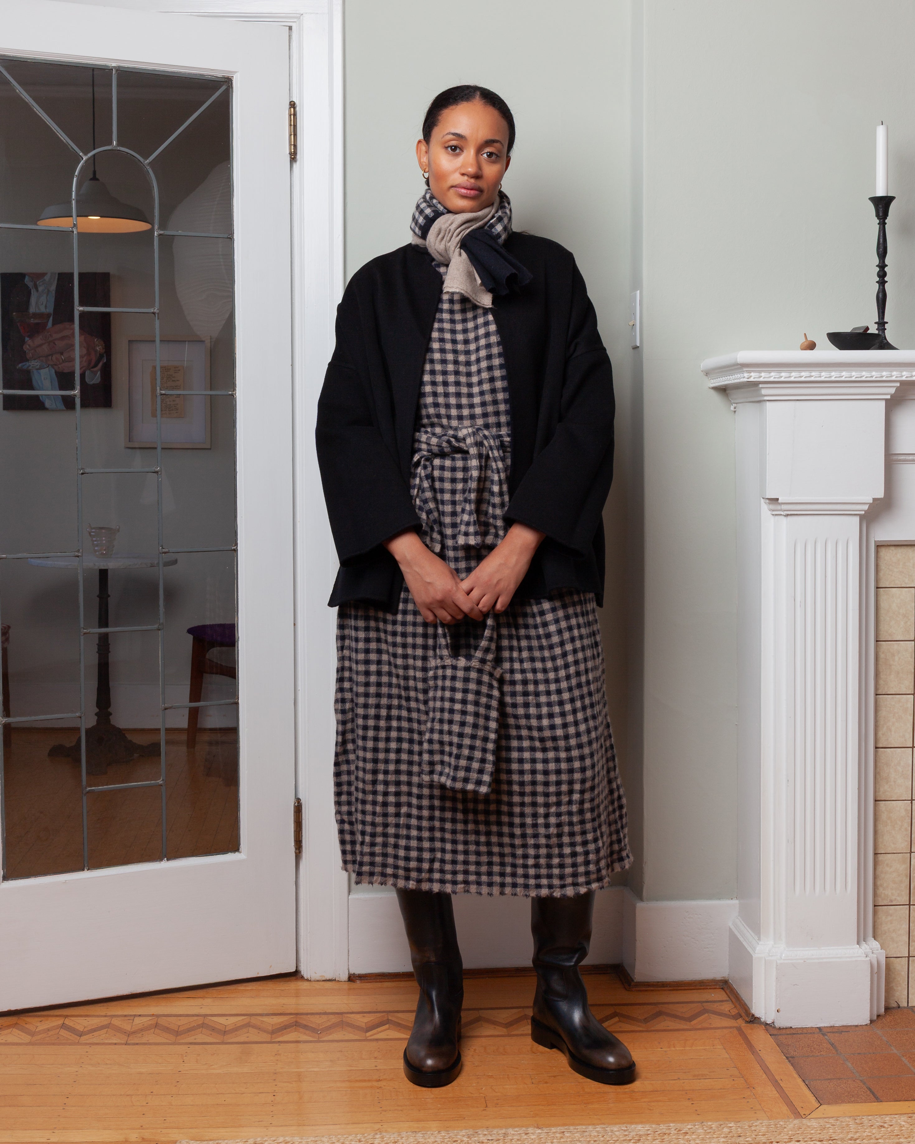 Daniela Gregis-Half Shawl - Natural/Check-Tops-Boboli-Vancouver-Canada