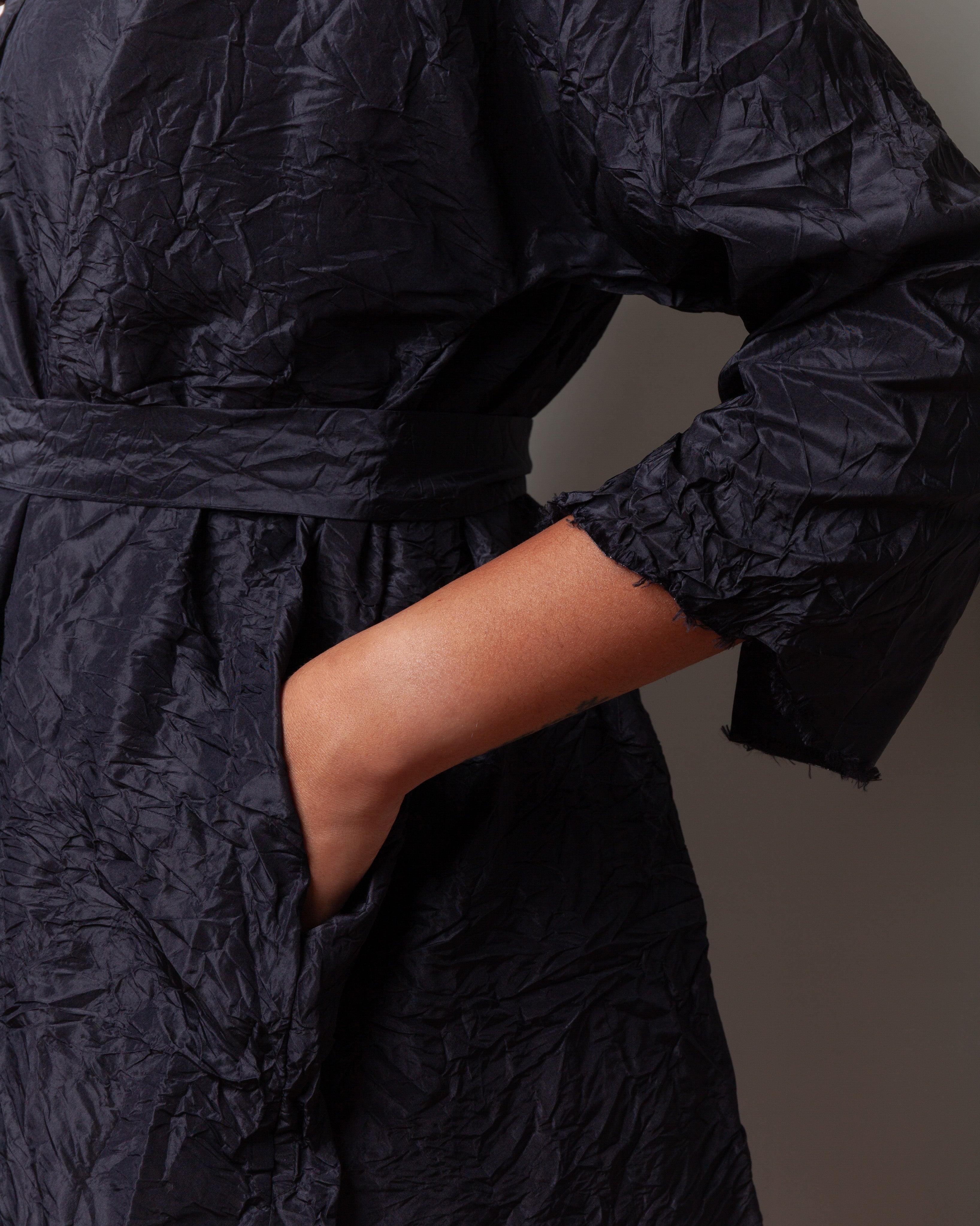 Daniela Gregis-Washed Long Wedge Collar Coat - Black-Coats-Boboli-Vancouver-Canada