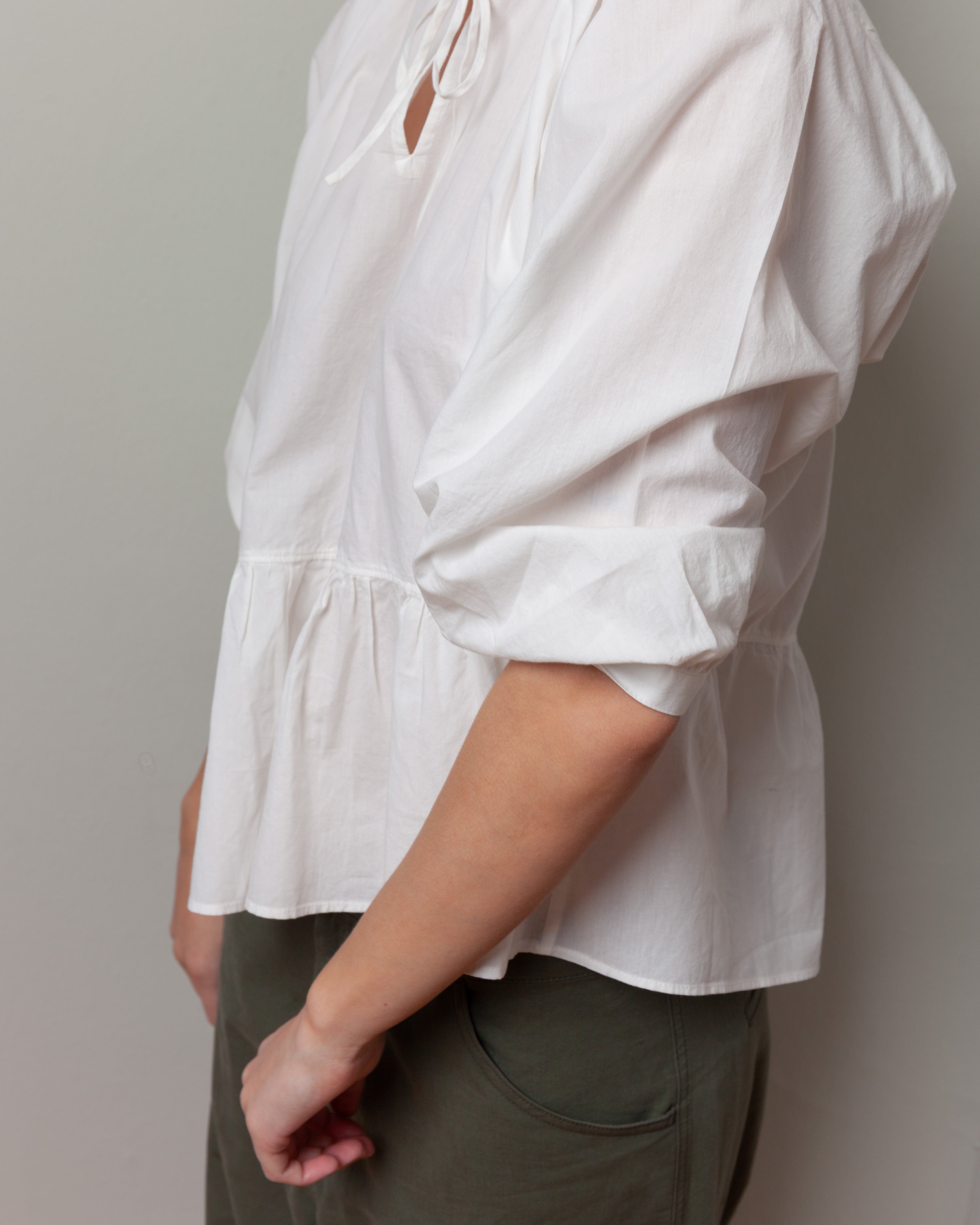 Vis A Vis-3/4 Sleeved Cotton Gathered Blouse - White-Tops-Boboli-Vancouver-Canada