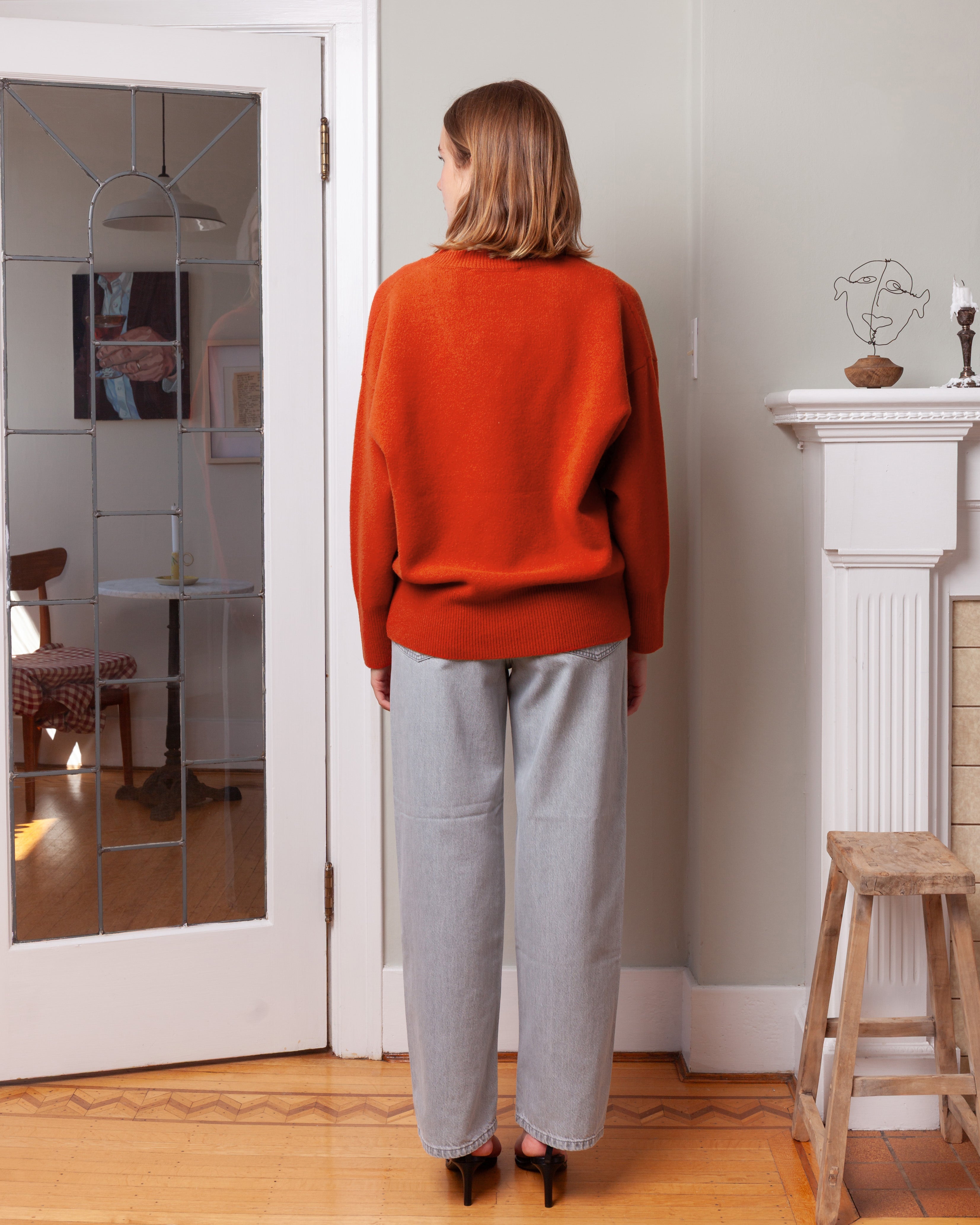 V-Neck Knitted Jumper - Burnt Orange