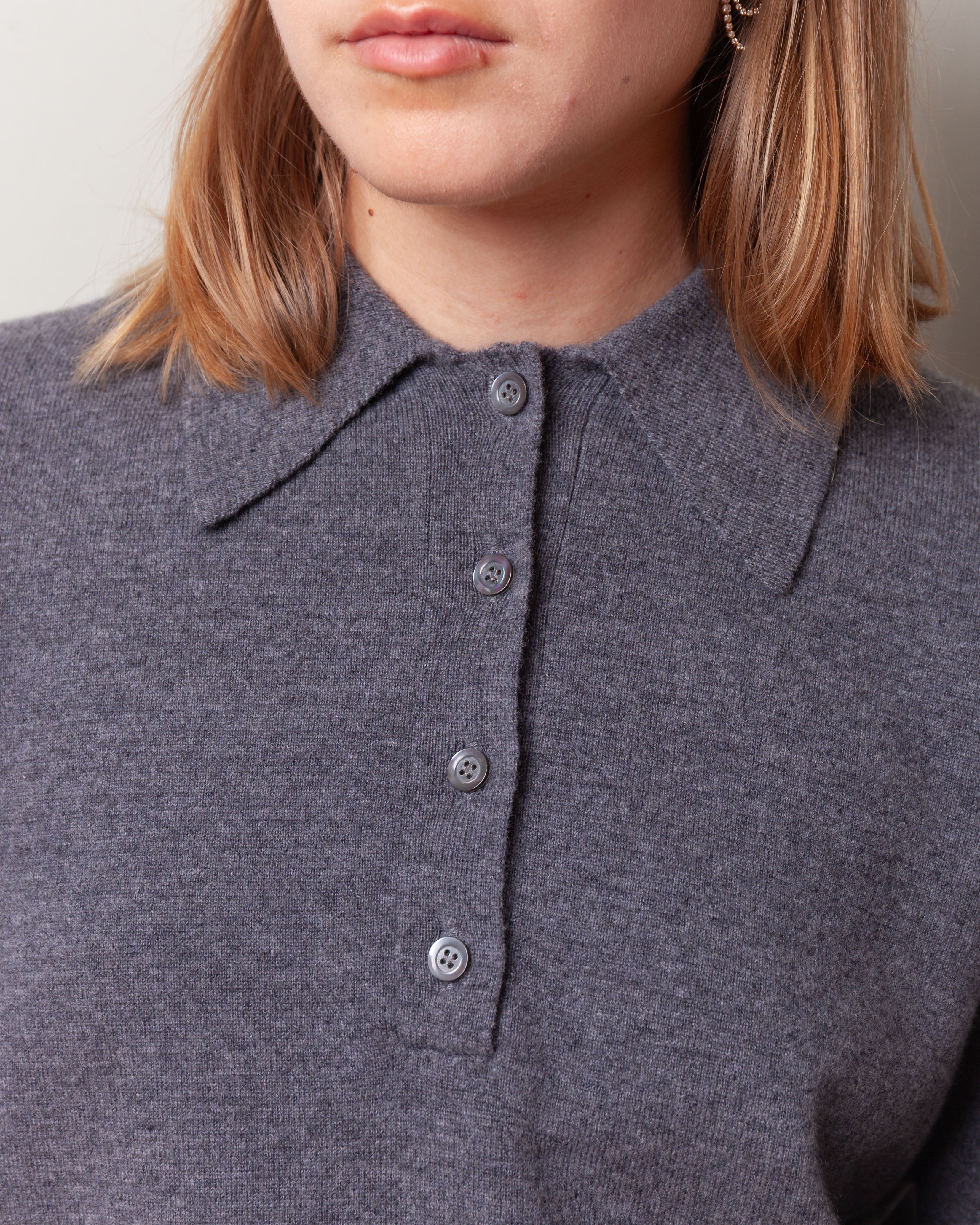 Rohe-Compact Knitted Polo - Mid Grey Melange-Shirts-Boboli-Vancouver-Canada