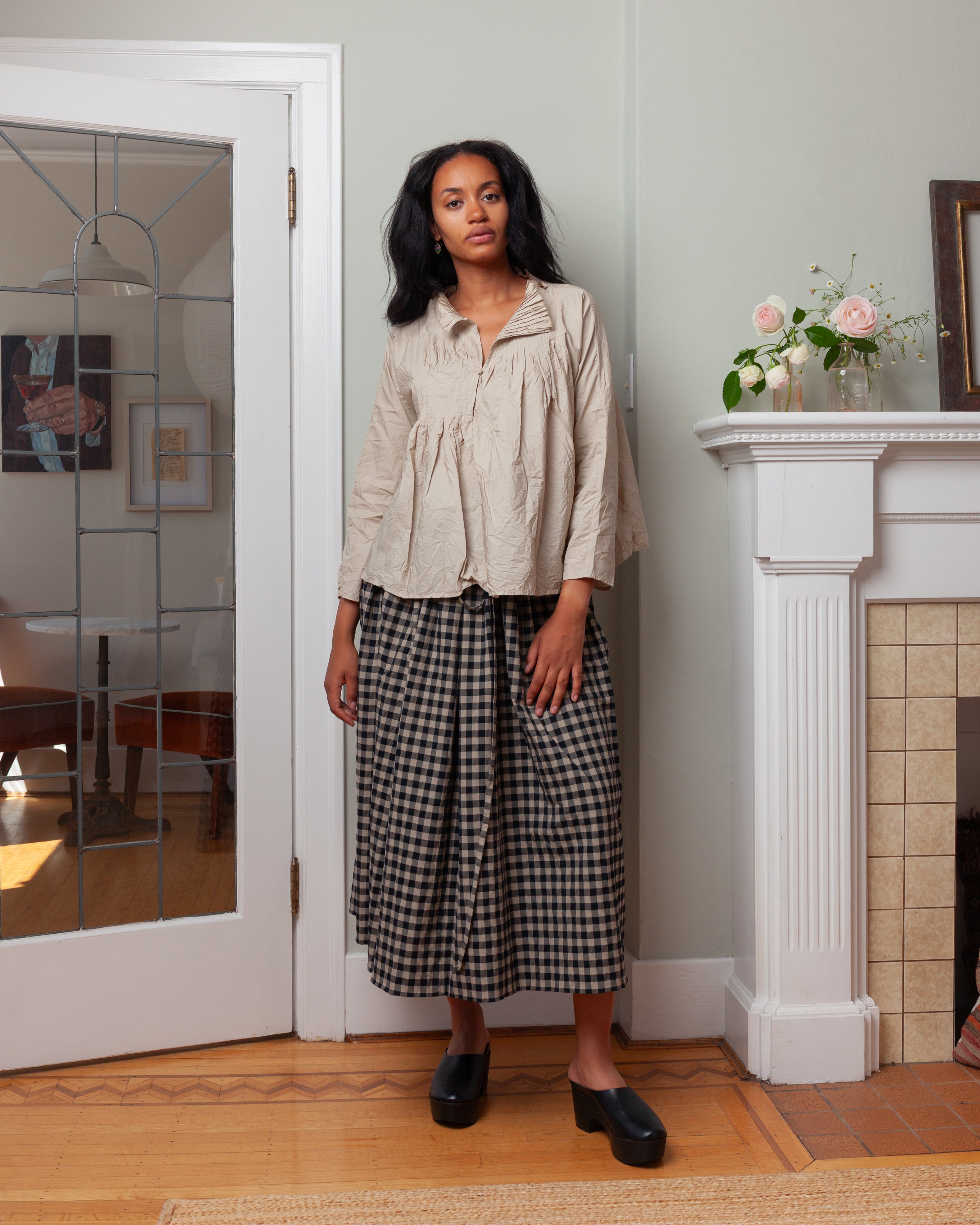 Daniela Gregis-Gonna Skirt Coulisse 90 - Black Natural Check-Skirts-Boboli-Vancouver-Canada