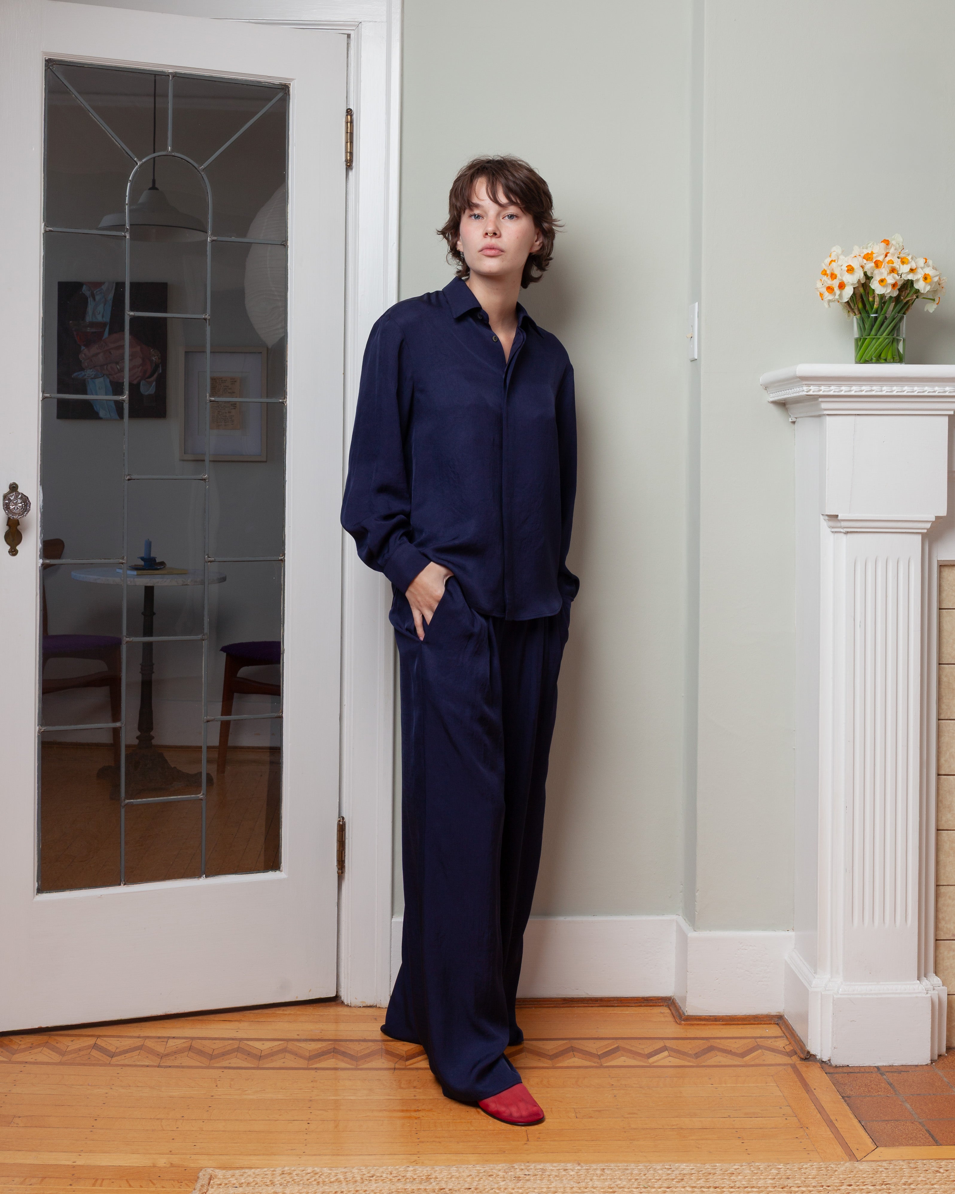 Vis A Vis-Lightweight Bright Twill Dressy Pants - Navy-Pants-Boboli-Vancouver-Canada