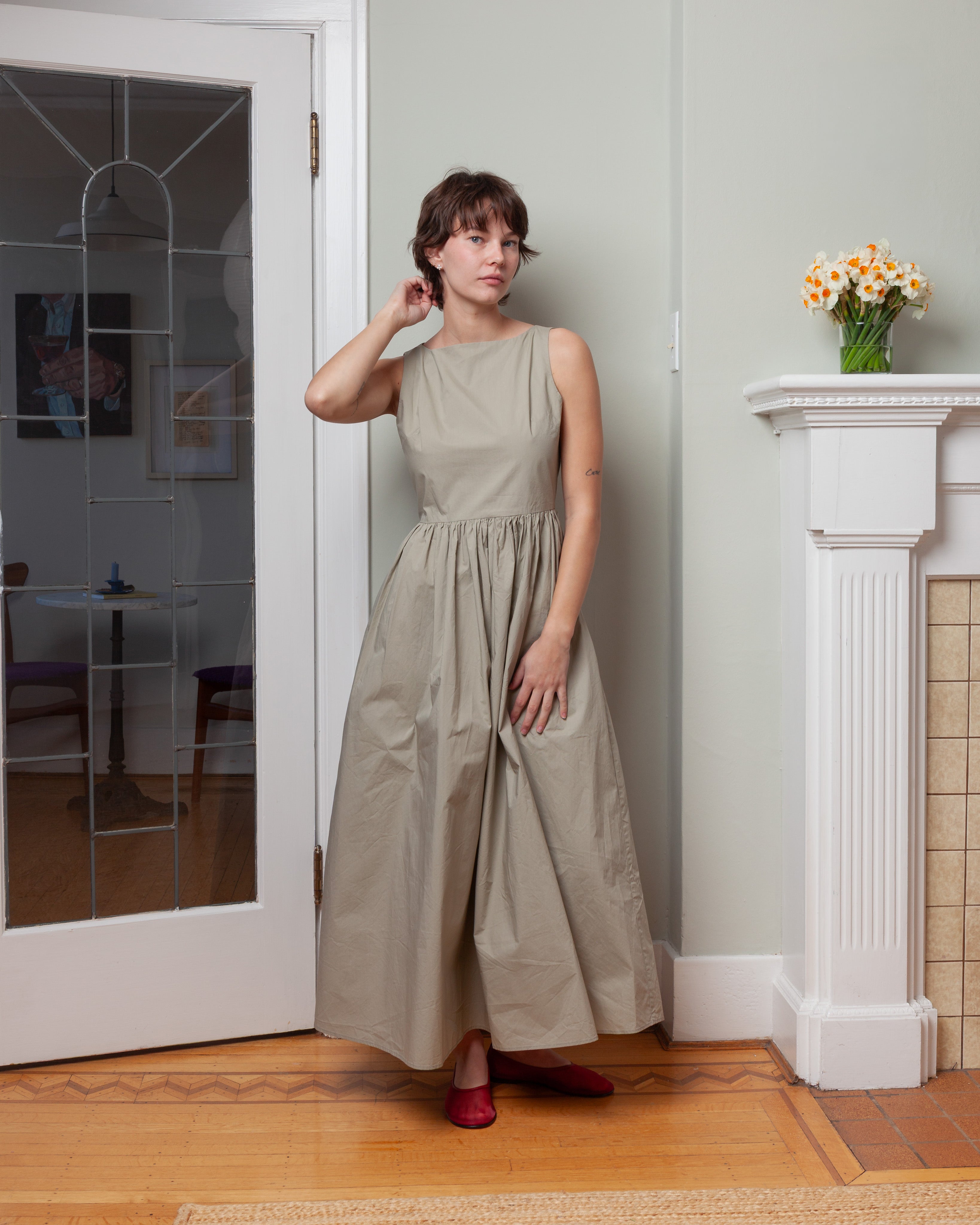 Vis A Vis-Cotton Tie Back Dress - Olive Drab-Dresses-Boboli-Vancouver-Canada