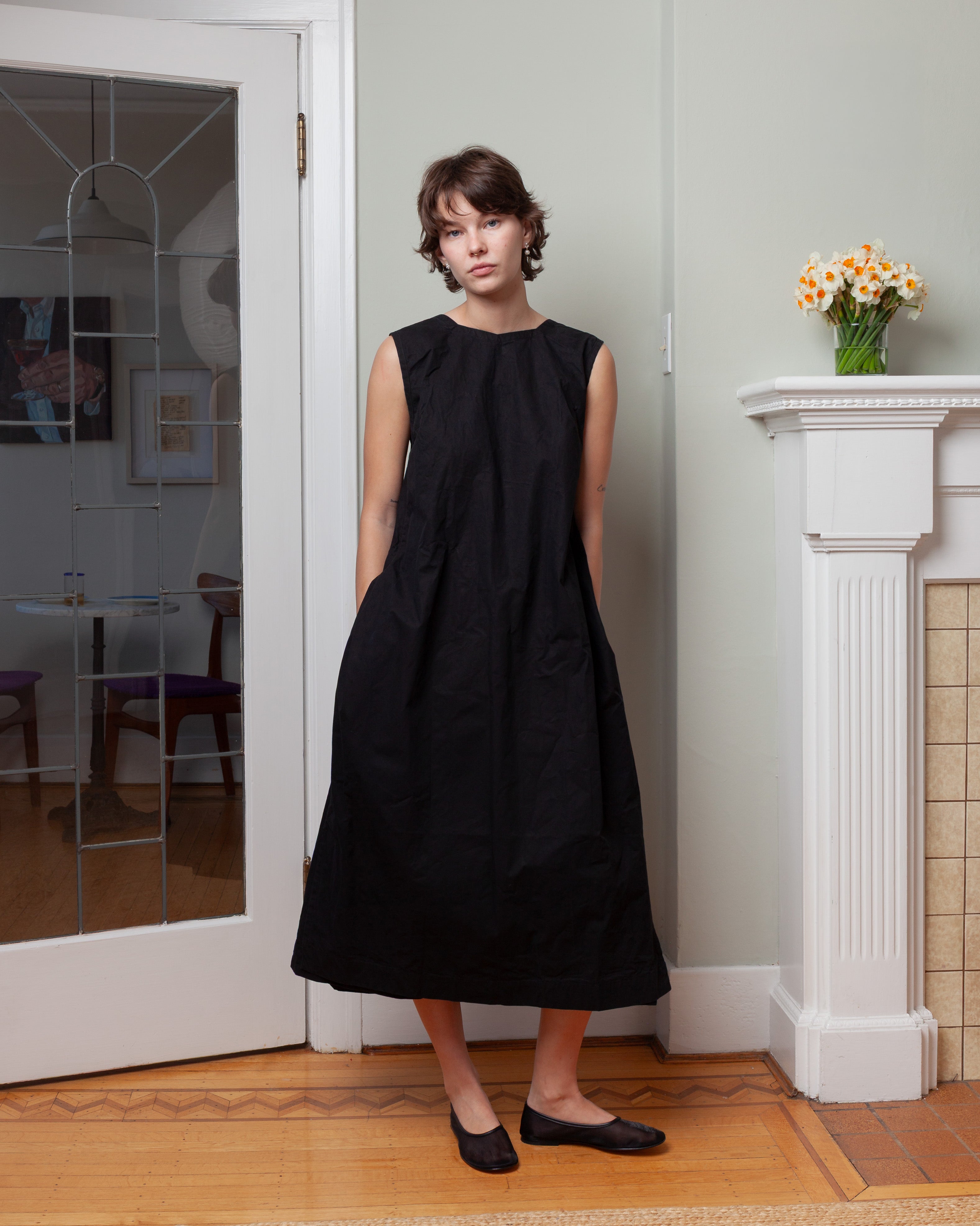 Casey Casey-Tablier Dress - Tough Poplin - Black-Dresses-Boboli-Vancouver-Canada