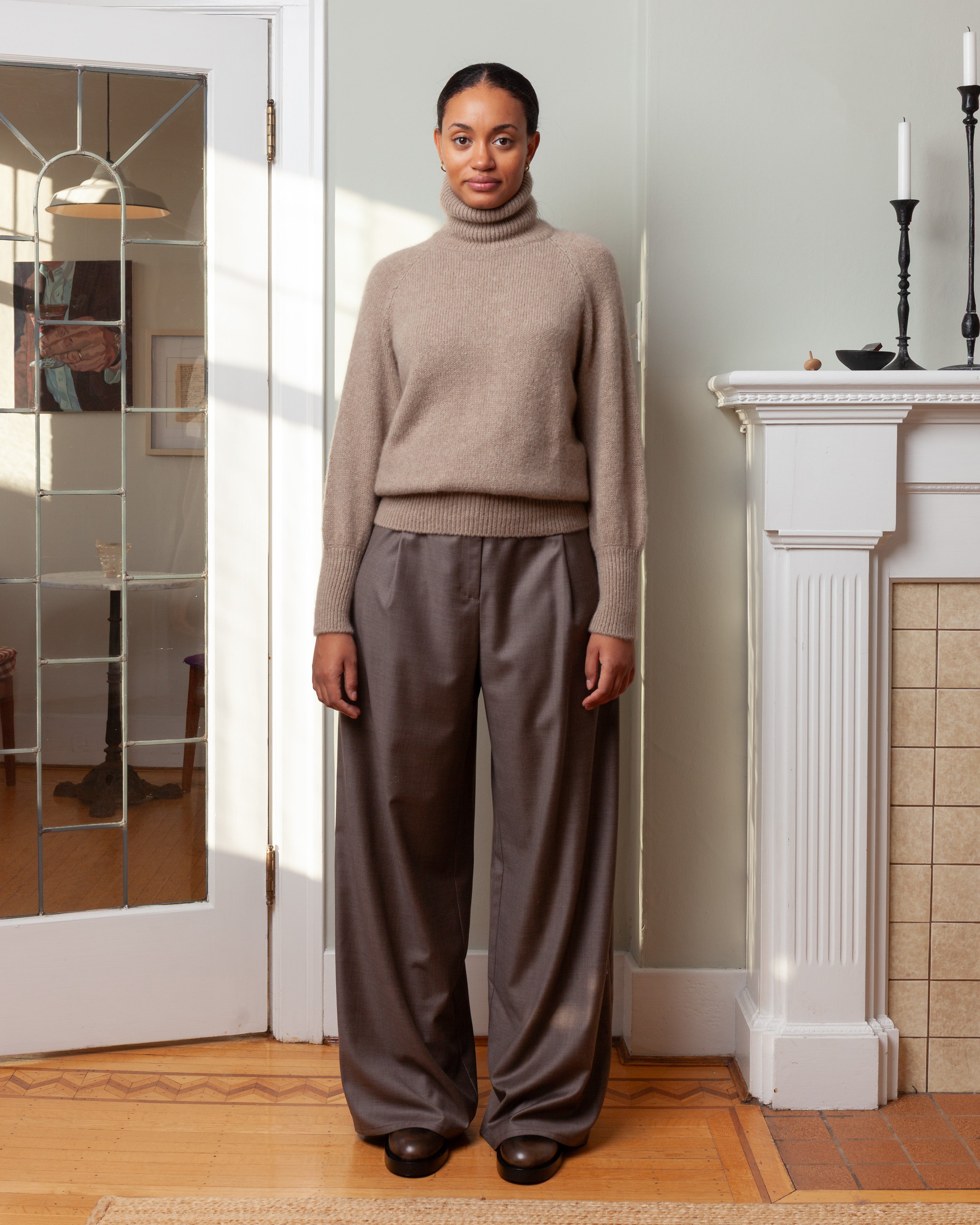 T-Neck Raglan Sweater w/Band Sleeve - Desert