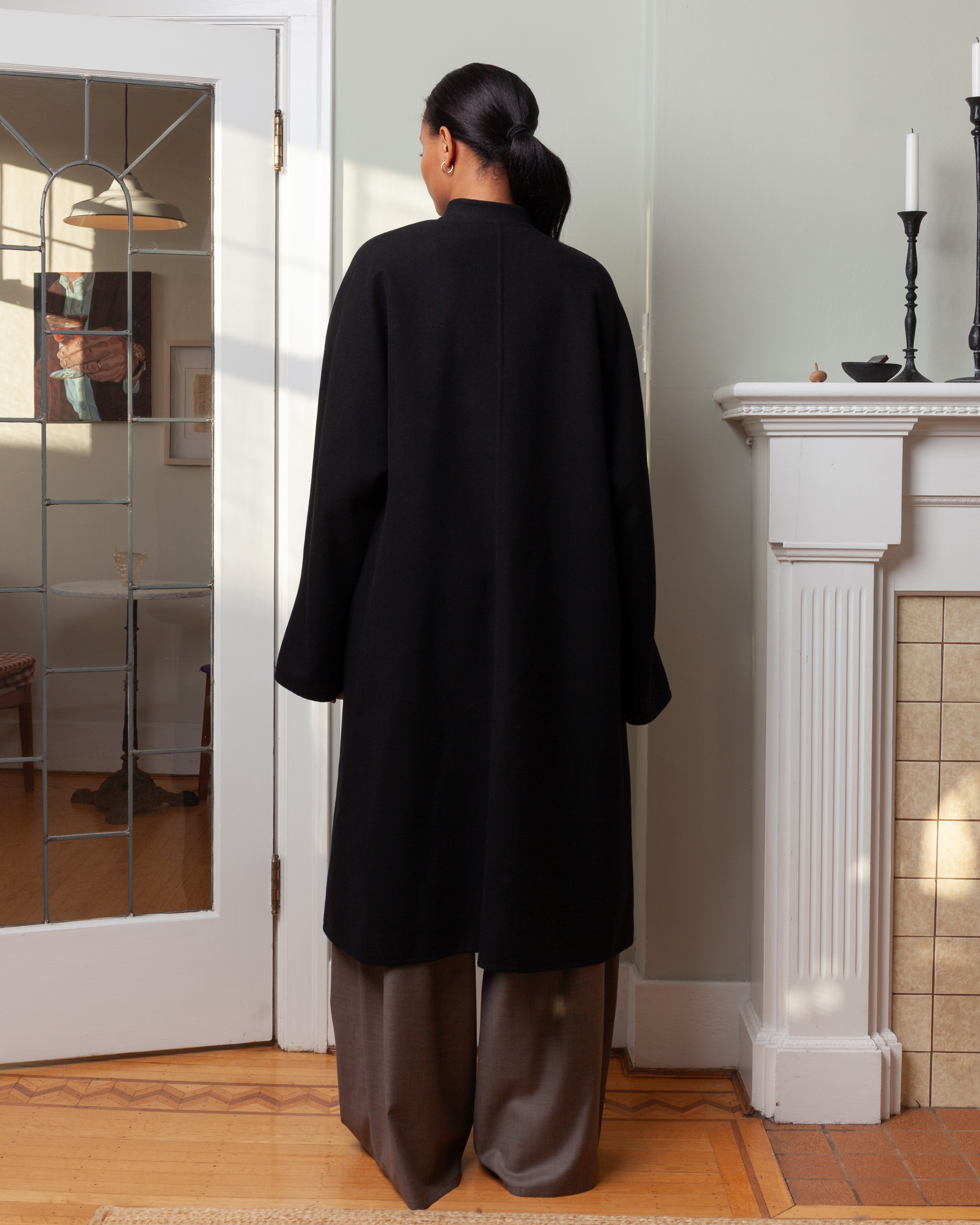 Long Kimono Coat Panno Wool - Black