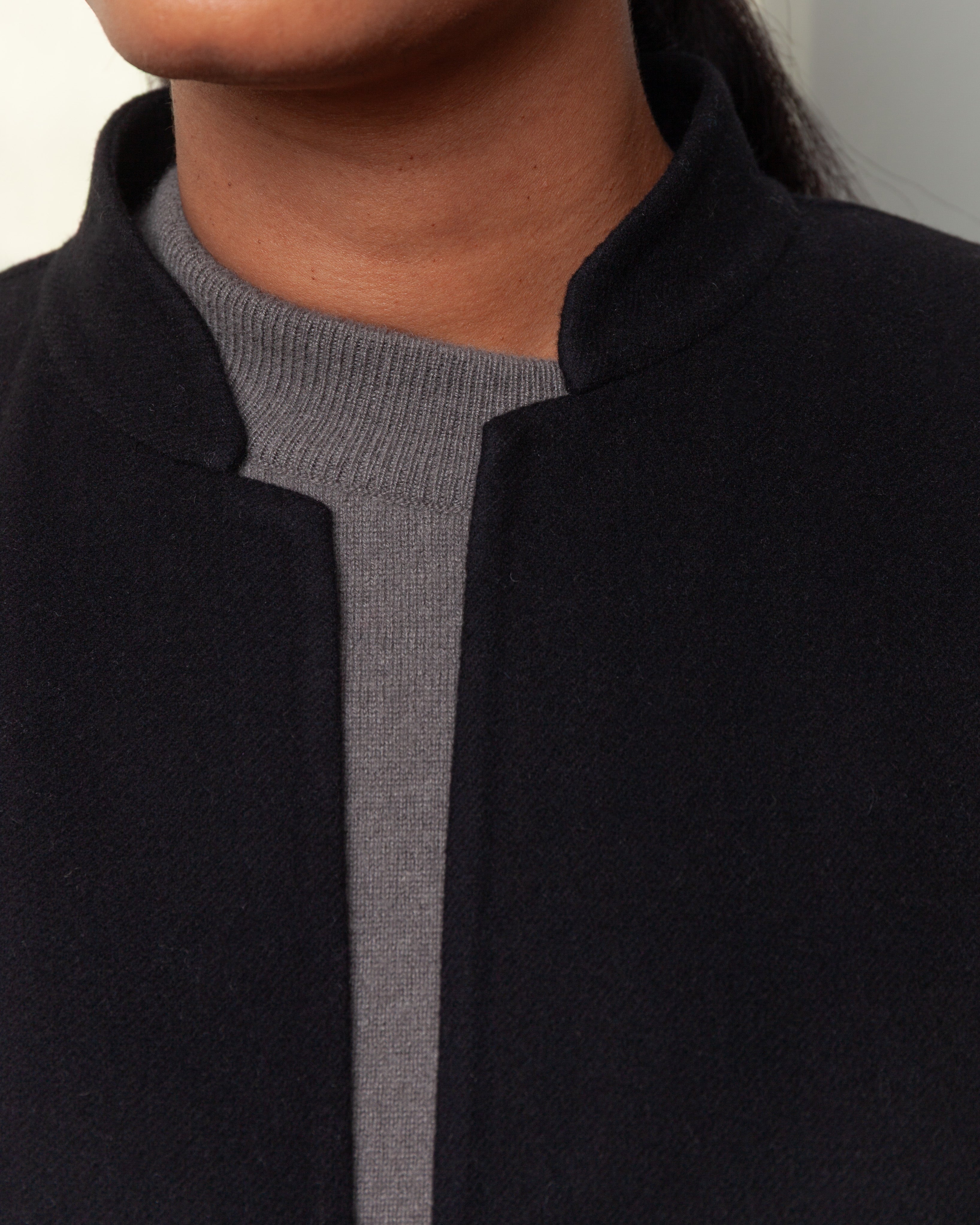 Long Kimono Coat Panno Wool - Black