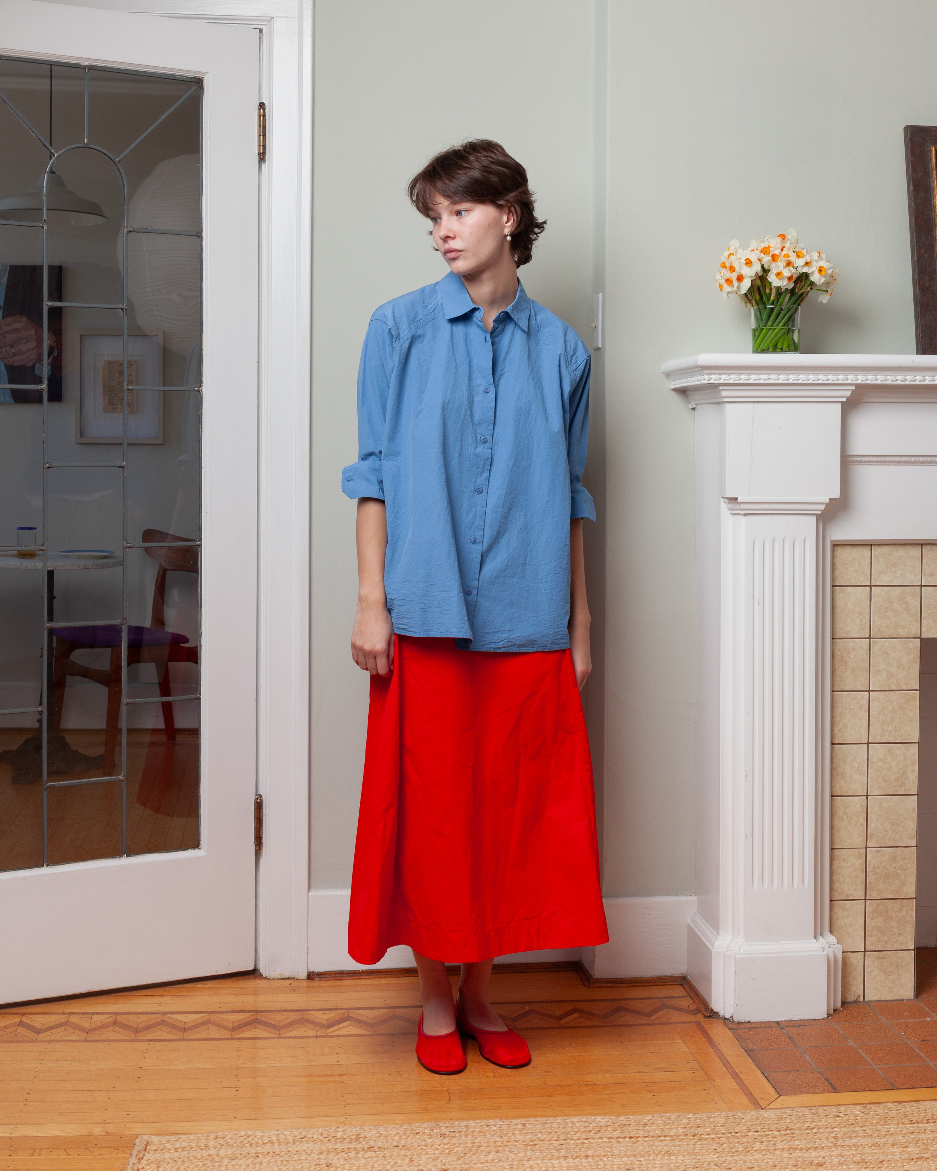 Drays Travail Shirt - Chalk Poplin - Light Blue