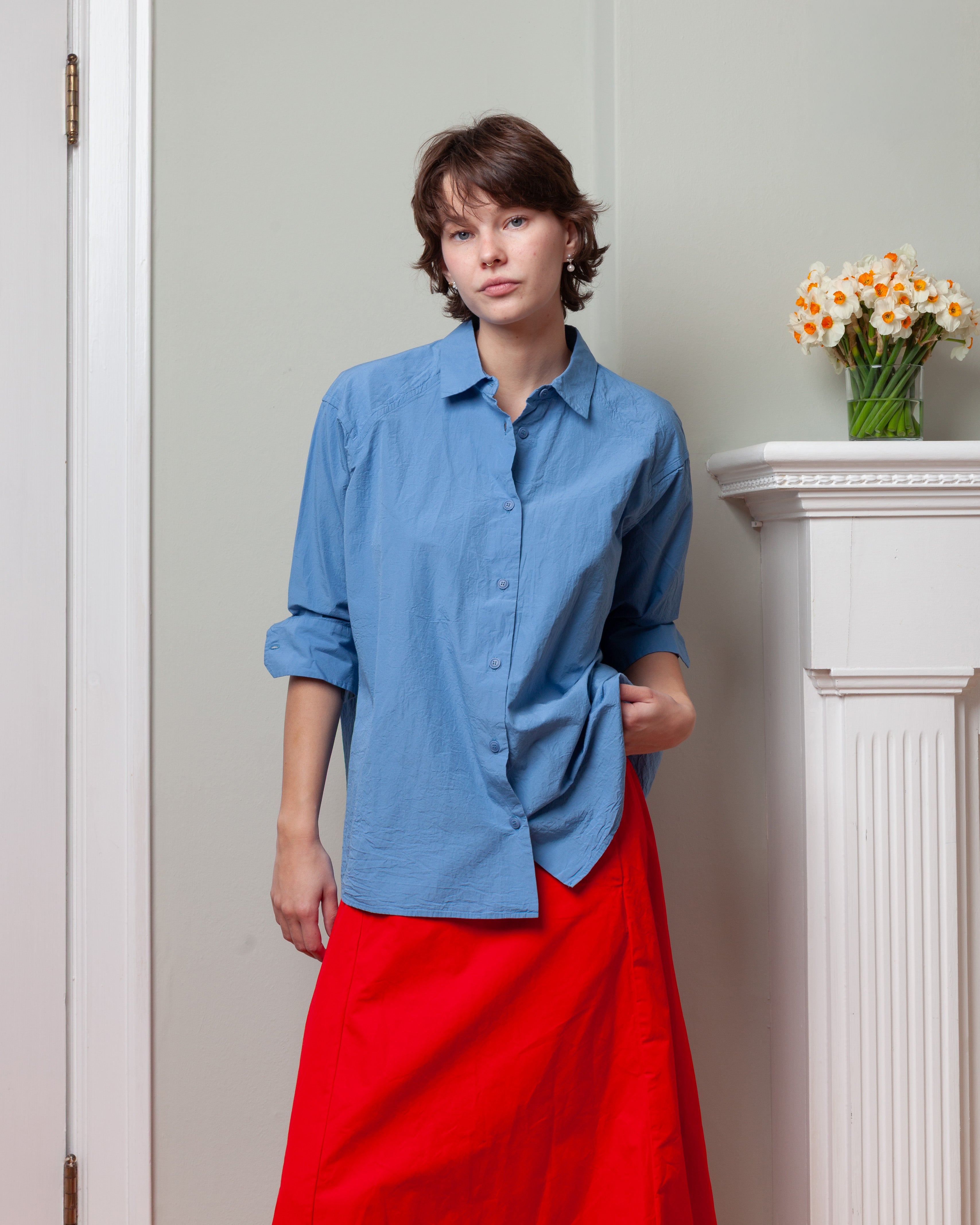 Drays Travail Shirt - Chalk Poplin - Light Blue