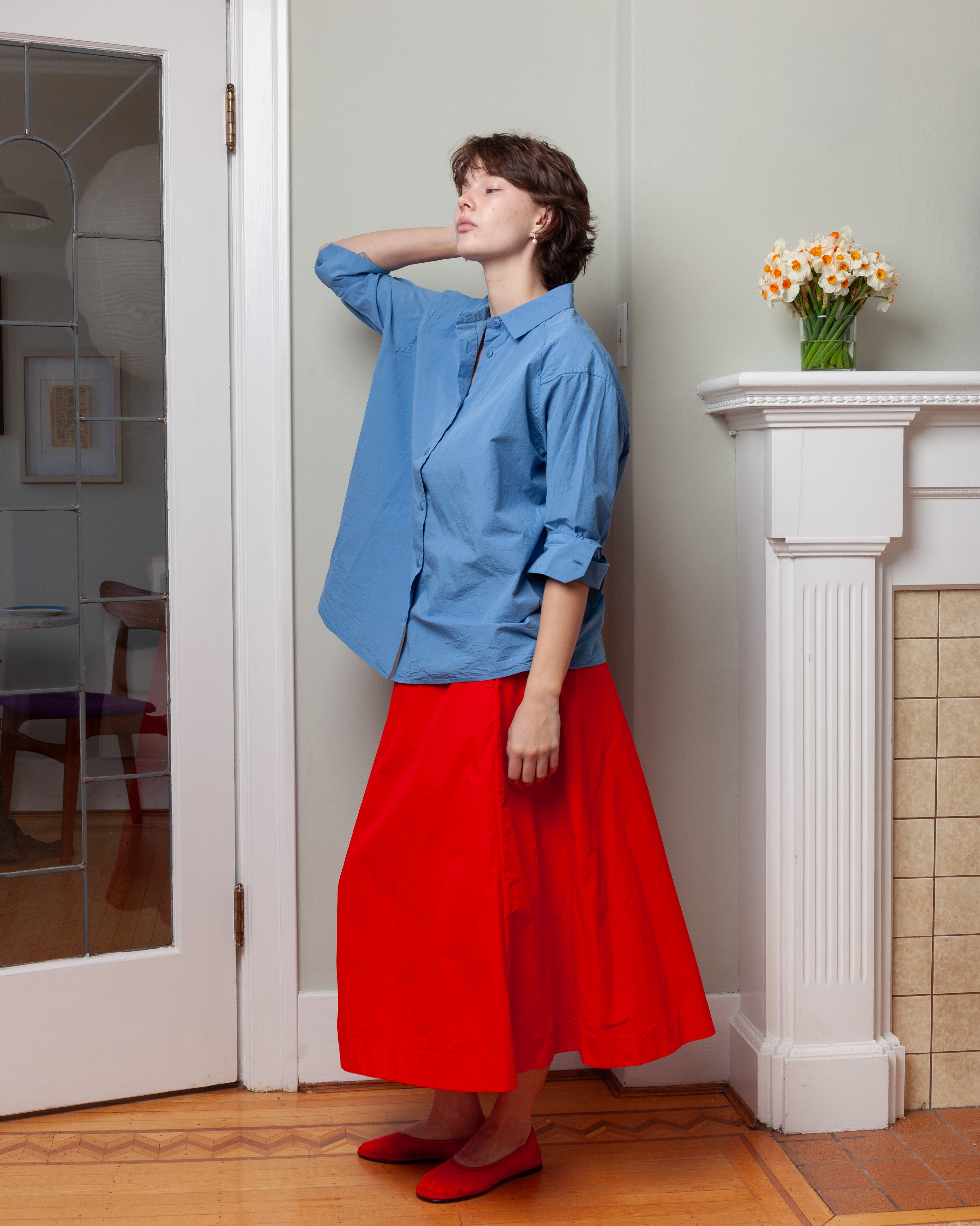 Drays Travail Shirt - Chalk Poplin - Light Blue
