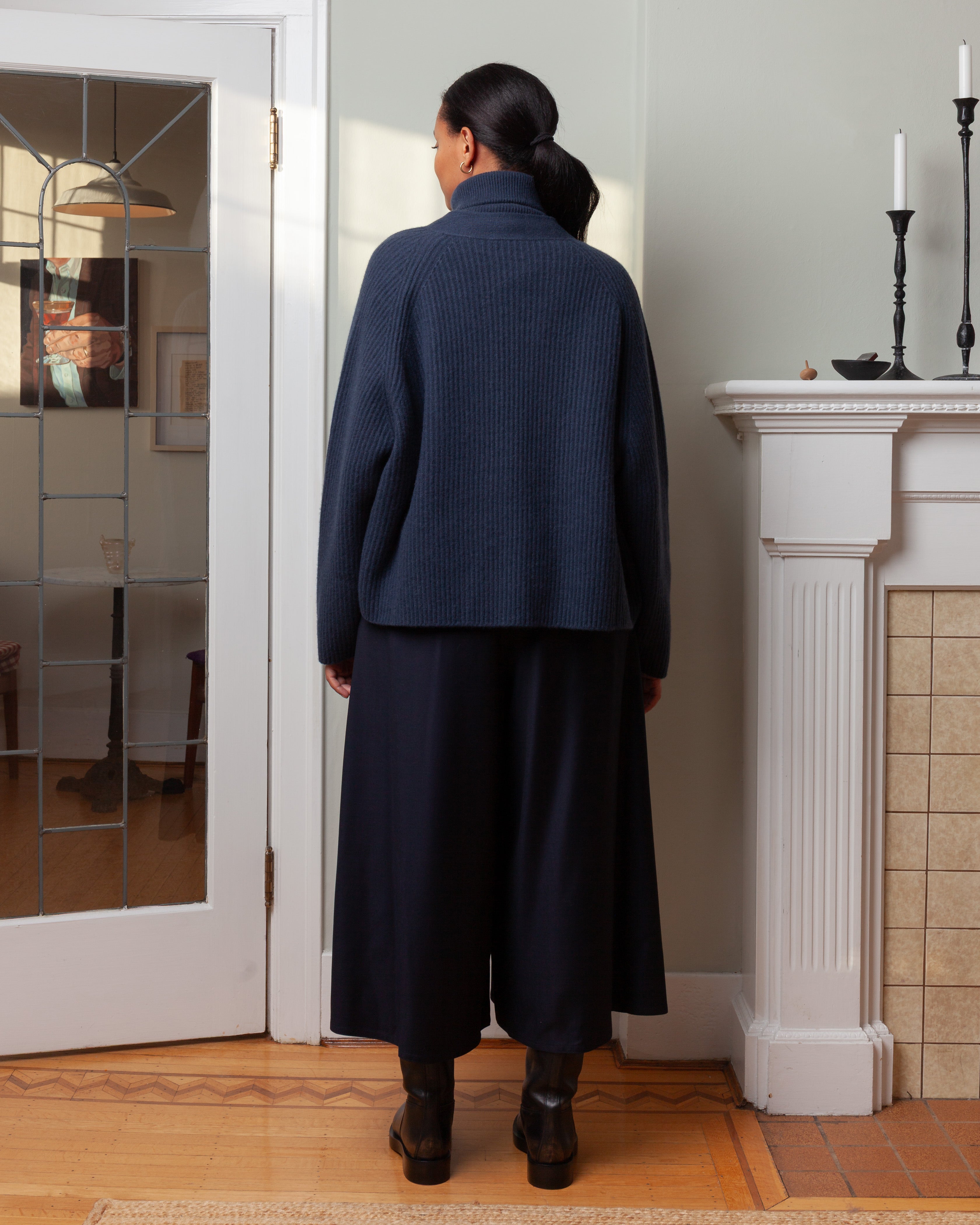 Short Ribbed Raglan Cardigan - Pacific