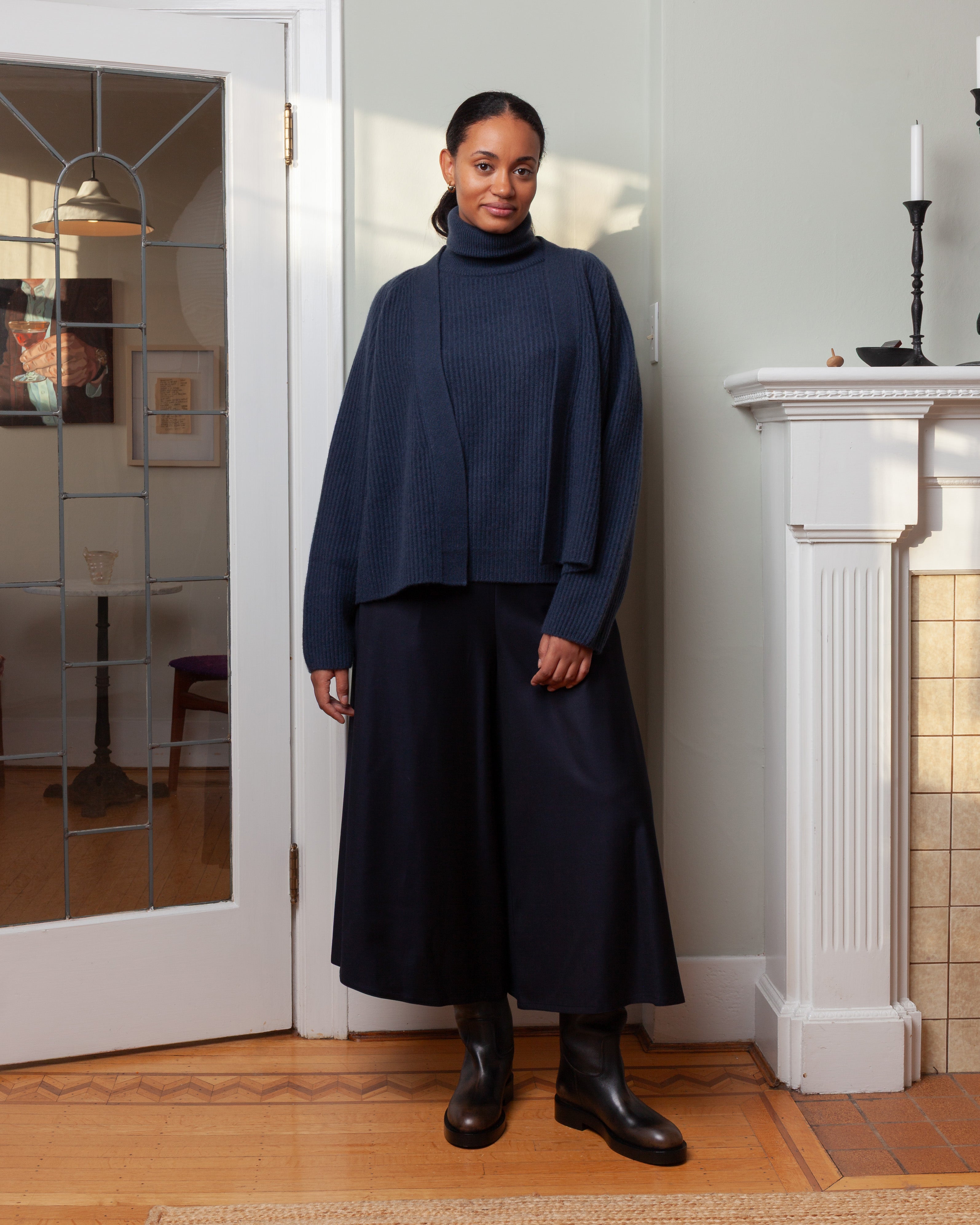 Short Ribbed Raglan Cardigan - Pacific