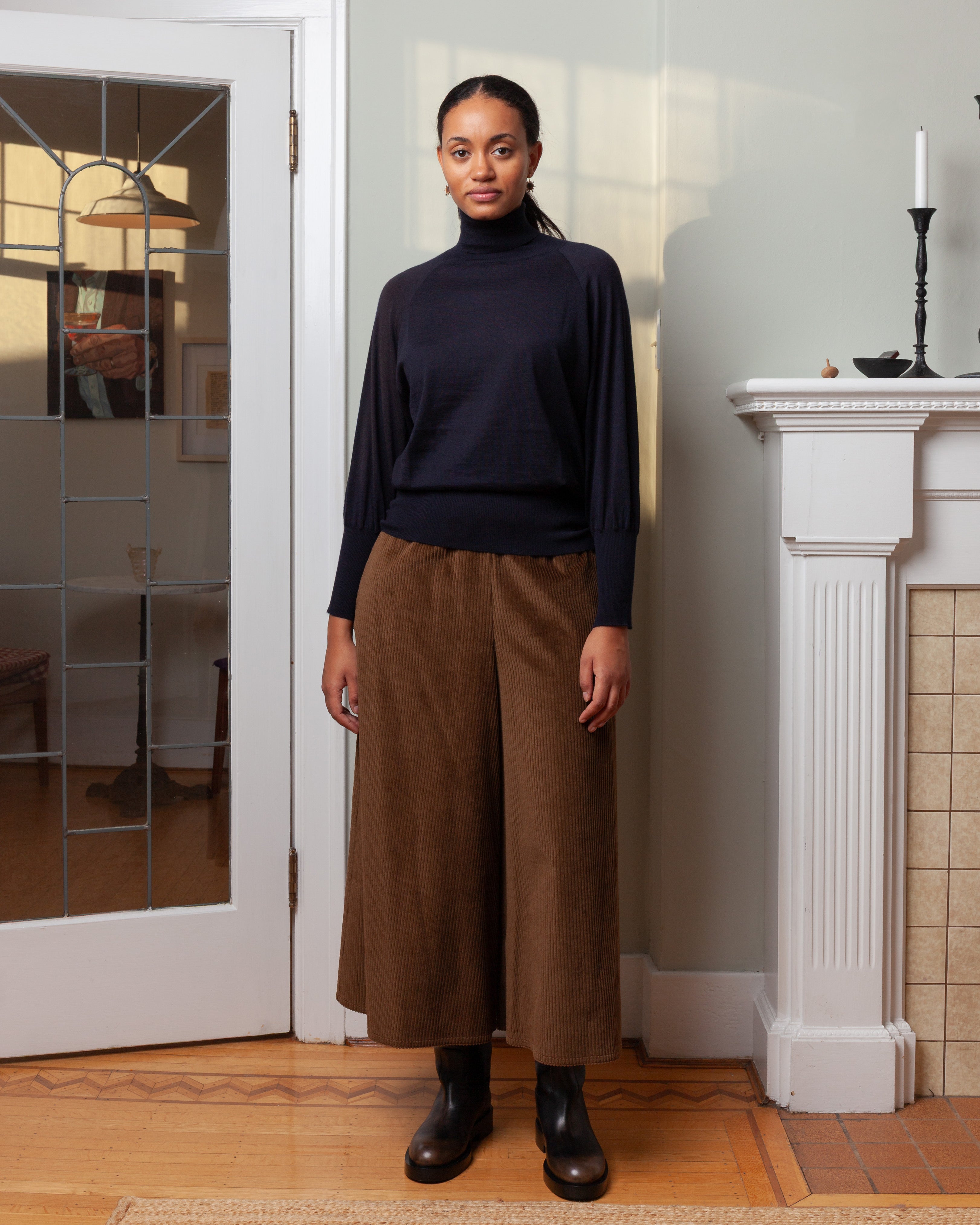 Cashmere T-Neck Raglan Sweater - Midnight