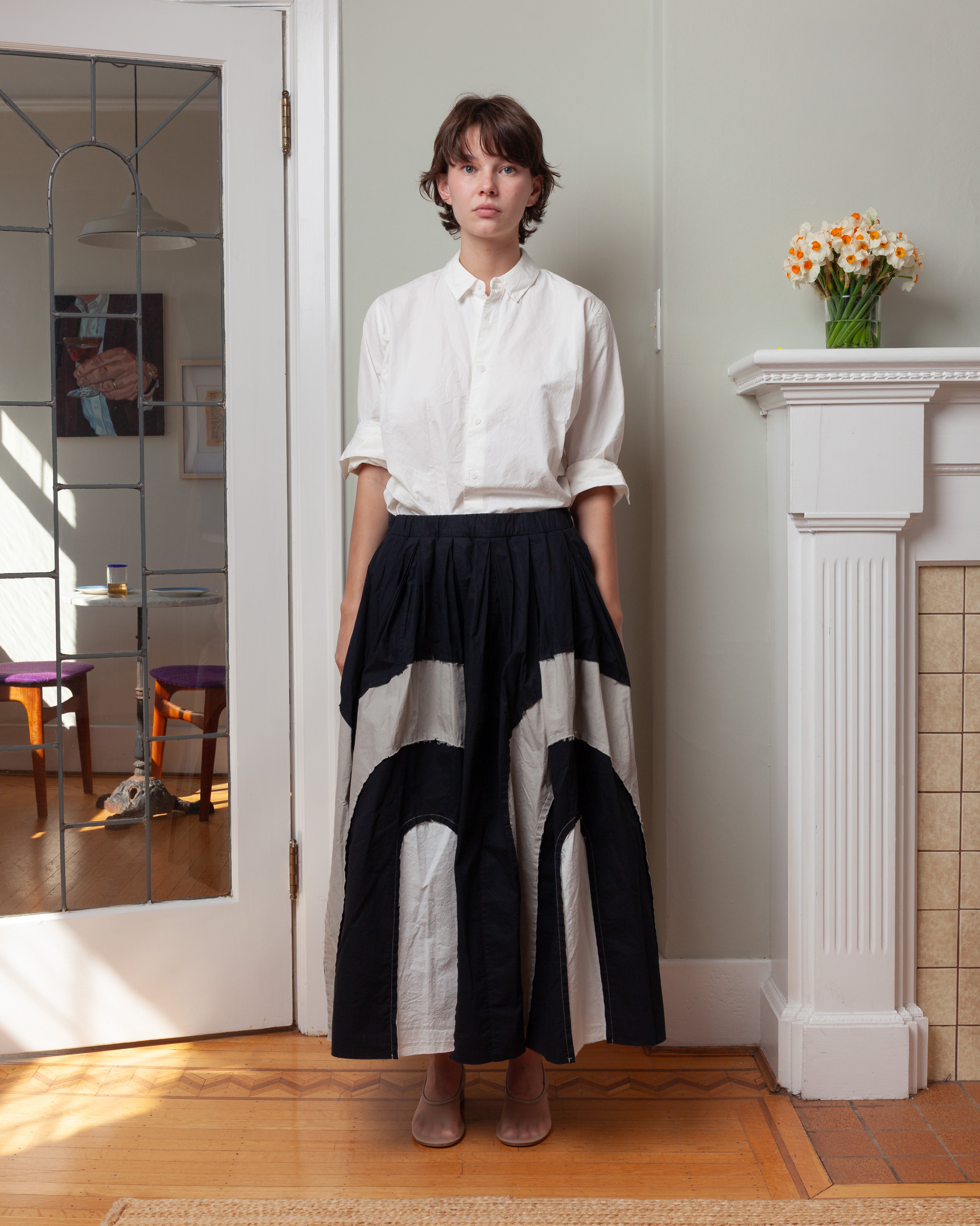 Casey Casey-Arch Skirt - Mixed Fabrics - Black-Skirts-Boboli-Vancouver-Canada