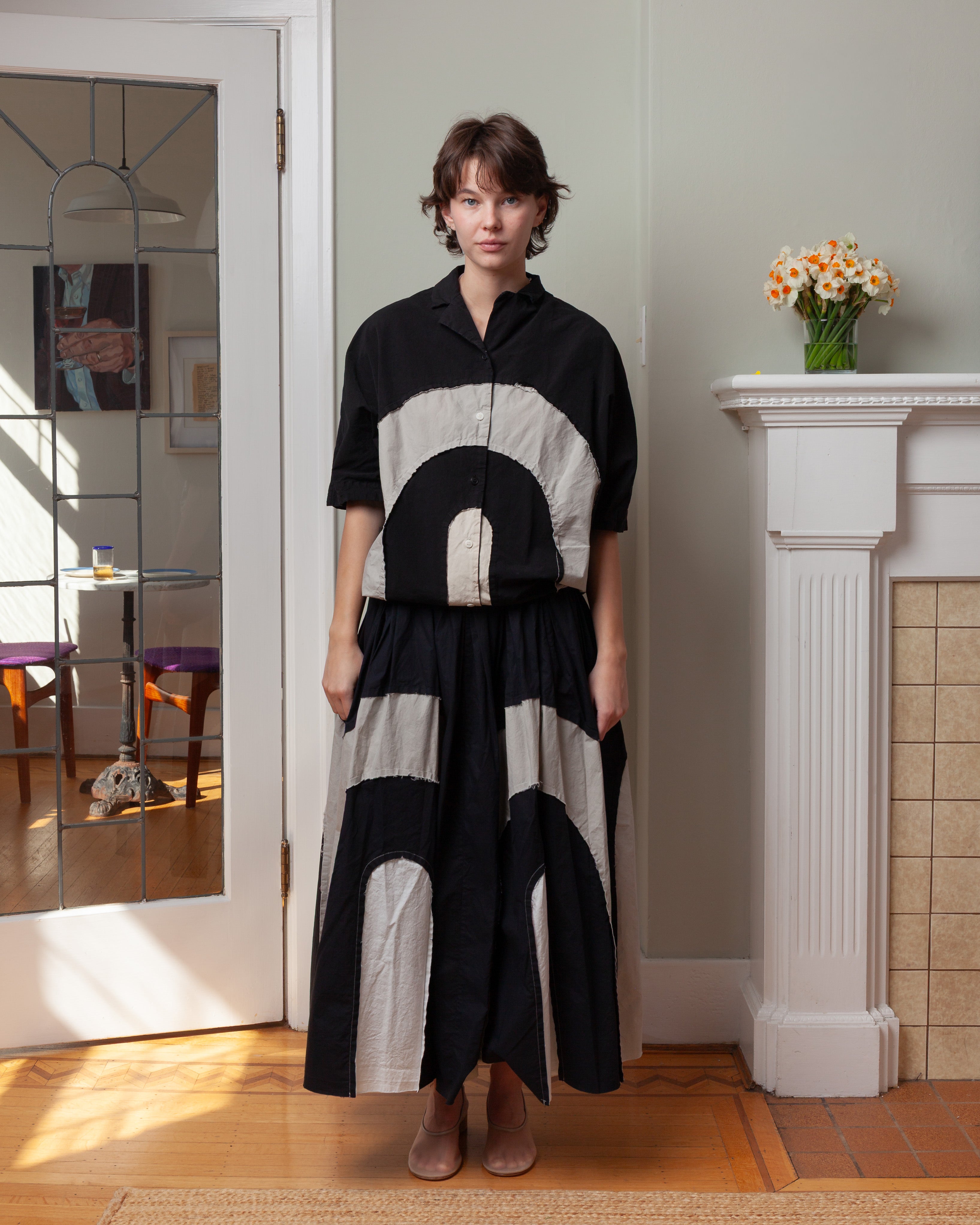 Casey Casey-Arch Shirt - Mixed Farbics - Black-Shirts-Boboli-Vancouver-Canada