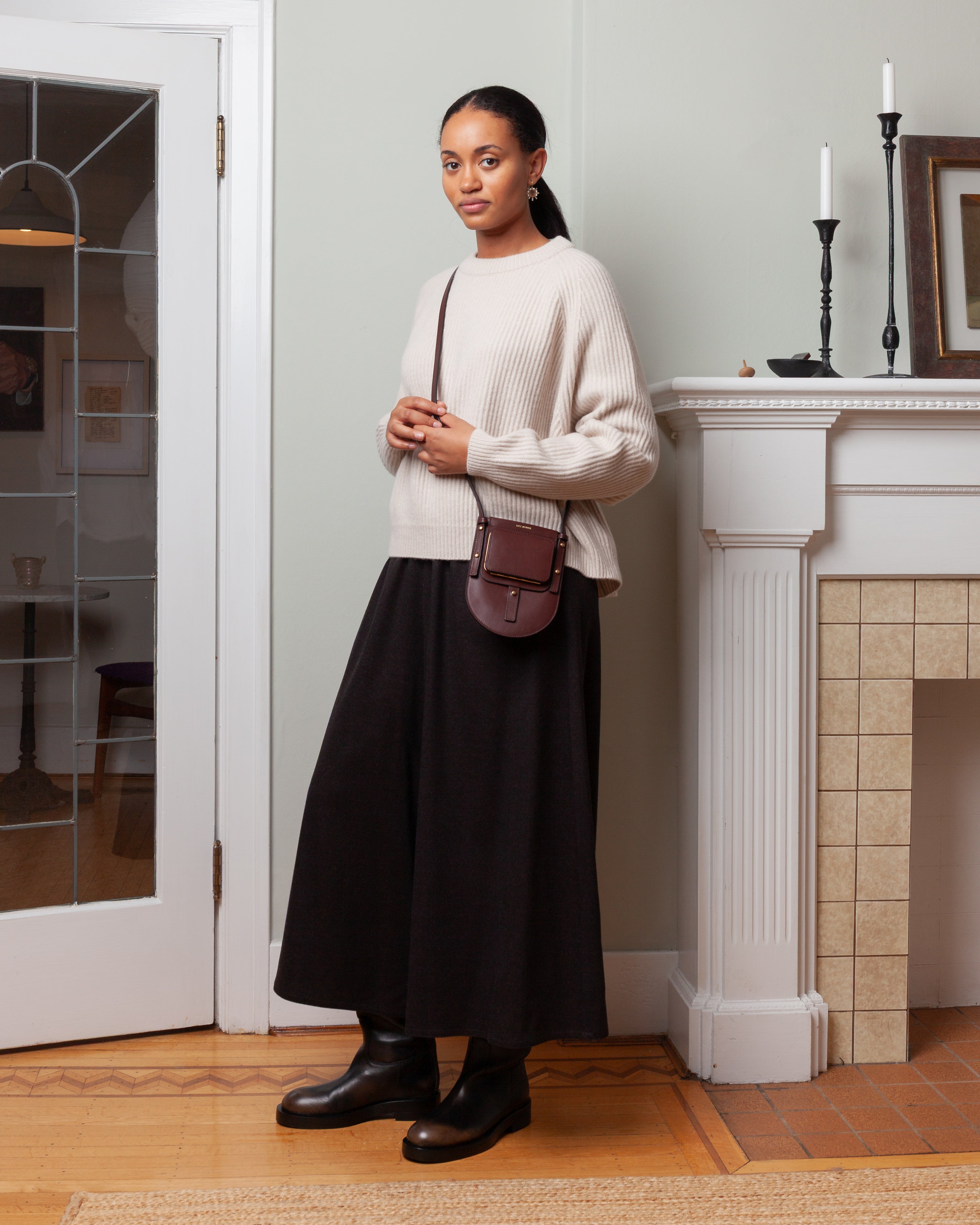 Crew Neck Ribbed Raglan Sweater - Oatmeal