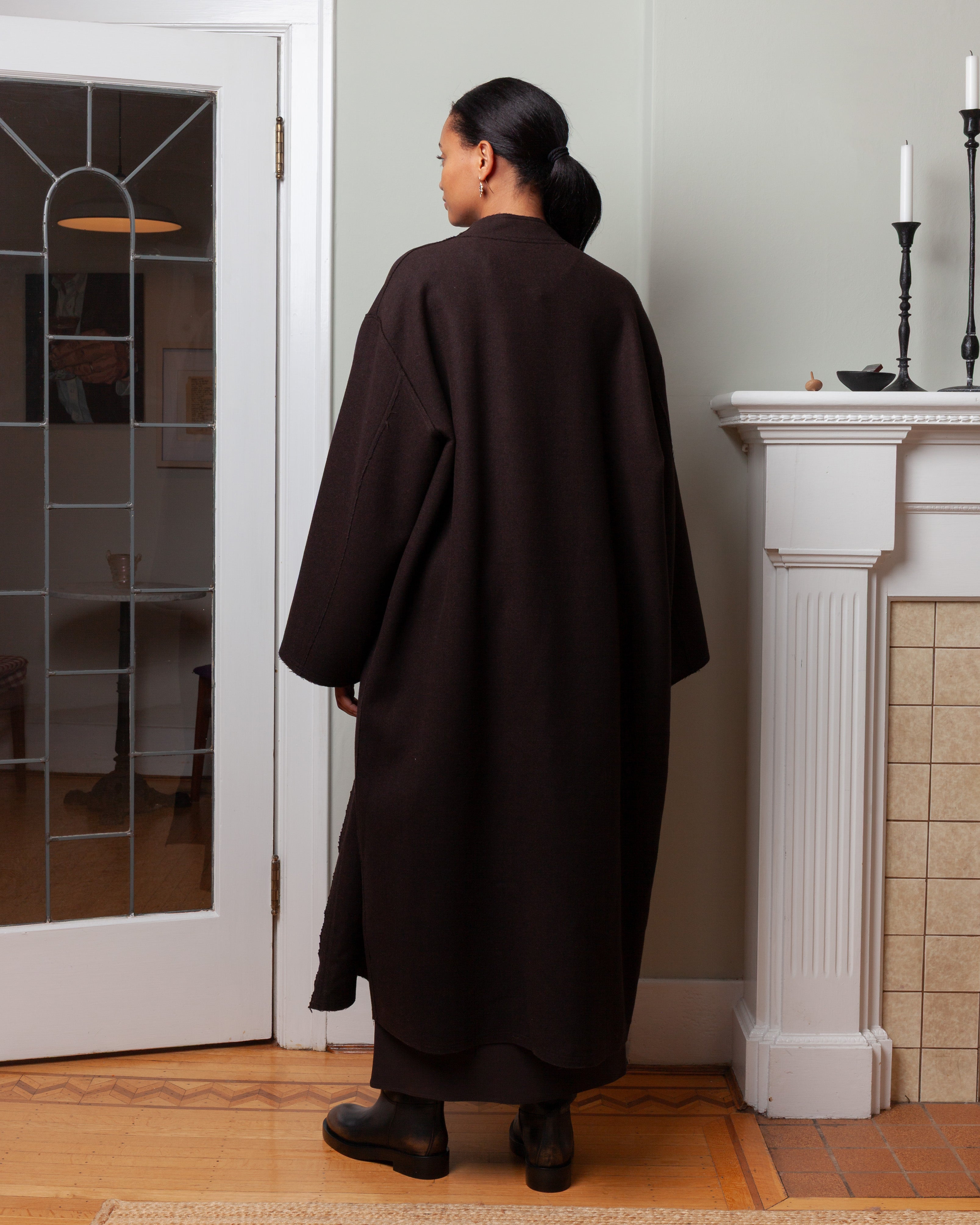 Patch Pocket Long Coat Panno Wool - Ebony