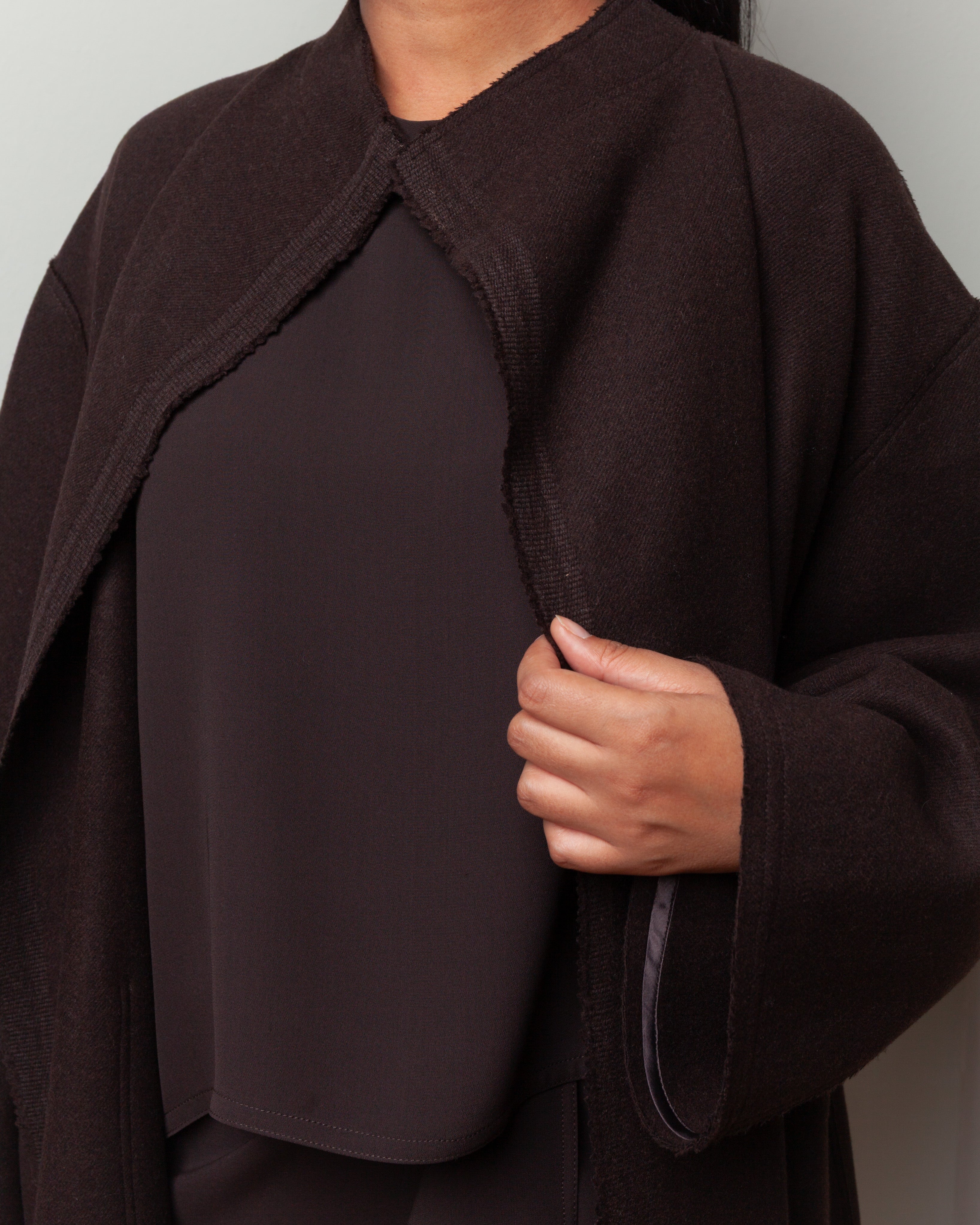 Patch Pocket Long Coat Panno Wool - Ebony