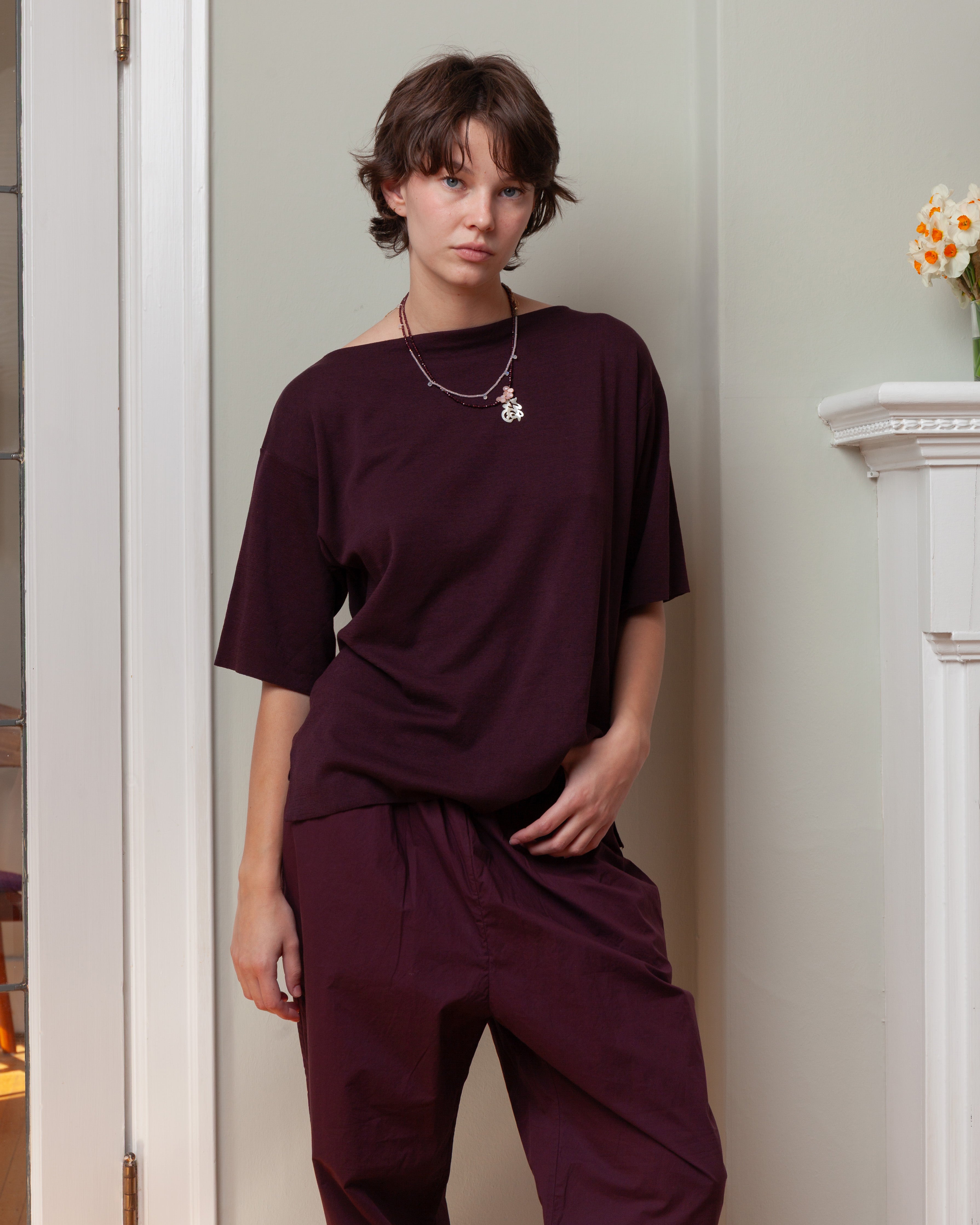 Casey Casey-Isa Fine Knit Top - Jersey Crepe - Auburn-Tops-Boboli-Vancouver-Canada