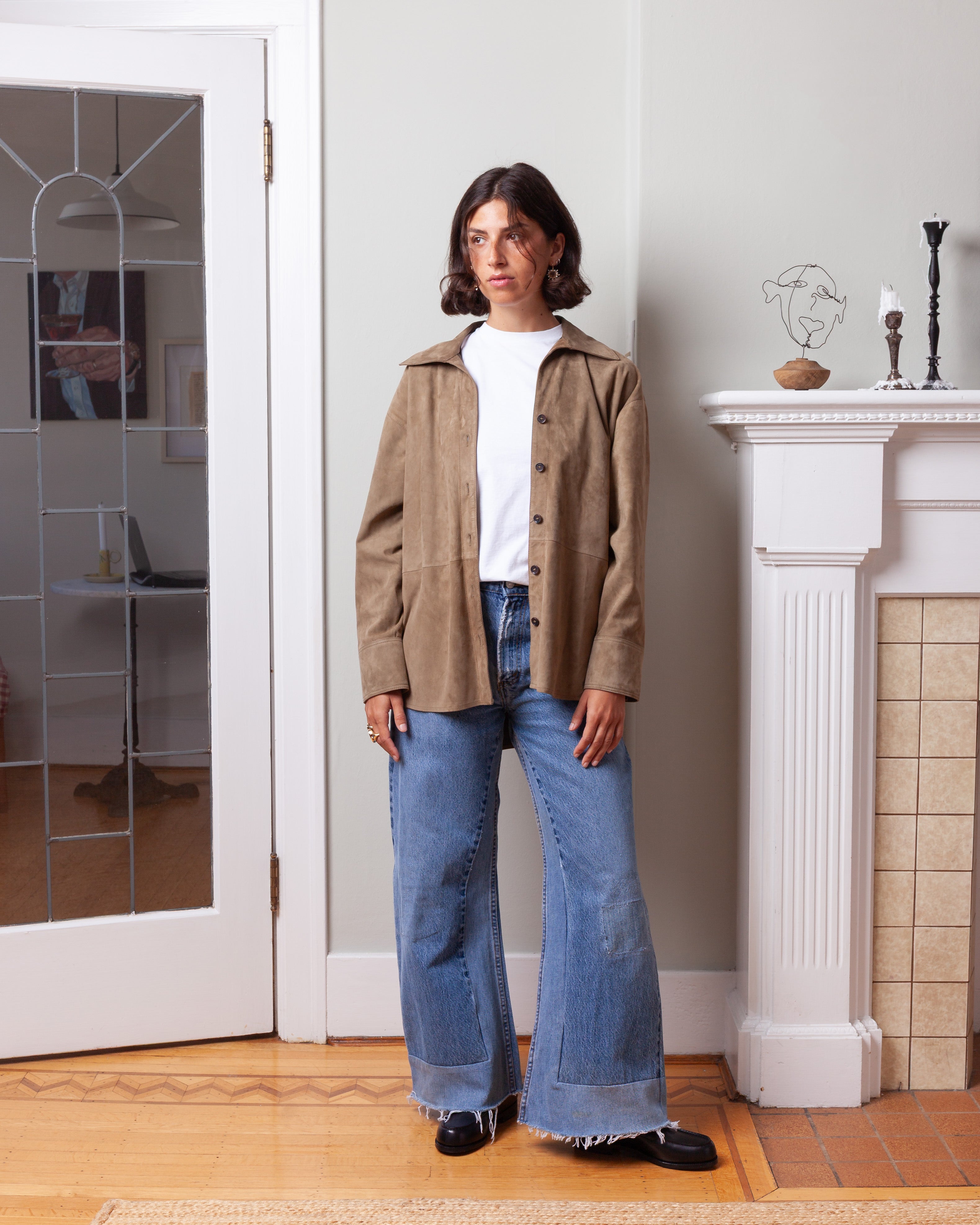 Arma-Catarine Lamb Suede Blouse - Olive-Tops-Boboli-Vancouver-Canada