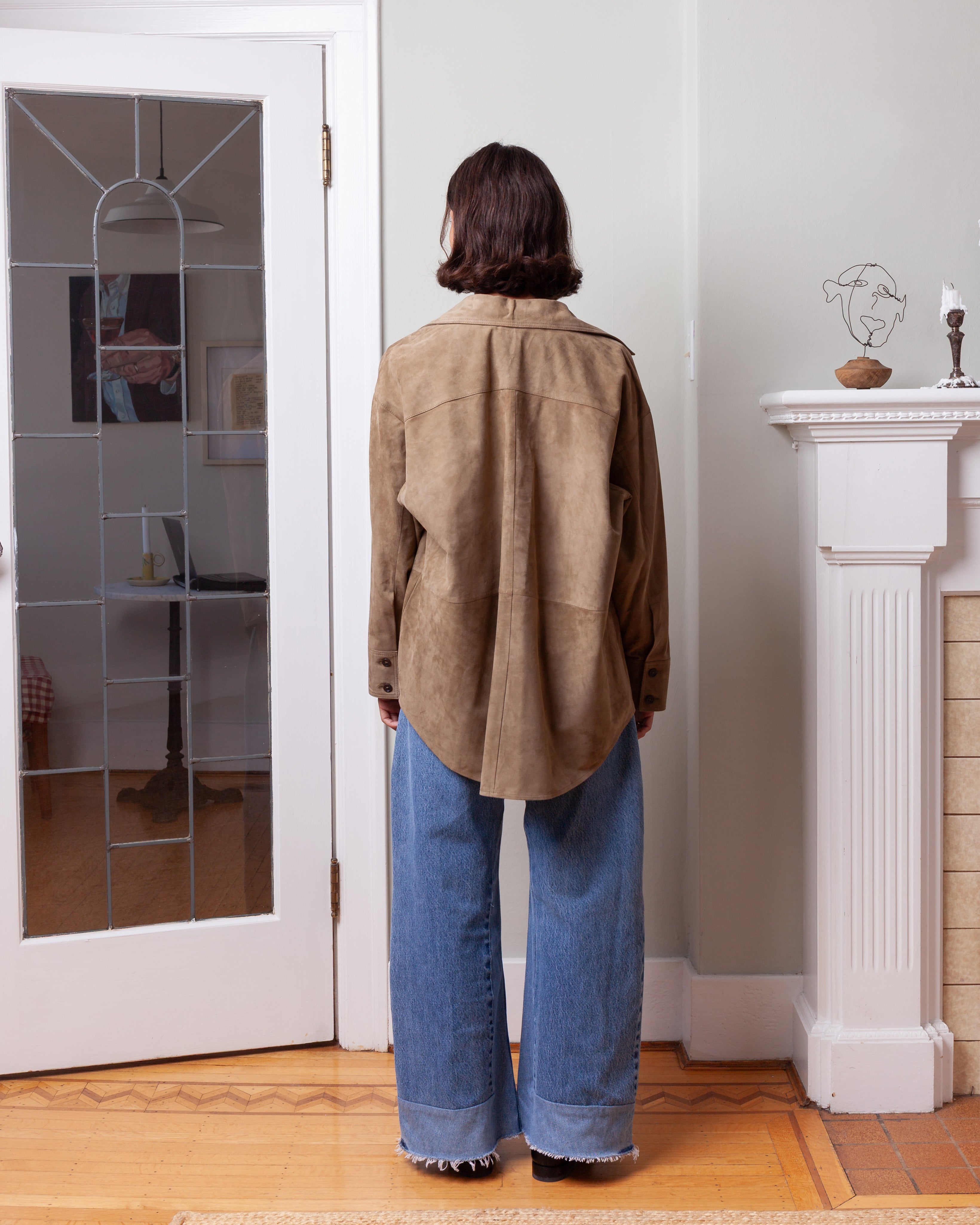 Arma-Catarine Lamb Suede Blouse - Olive-Tops-Boboli-Vancouver-Canada