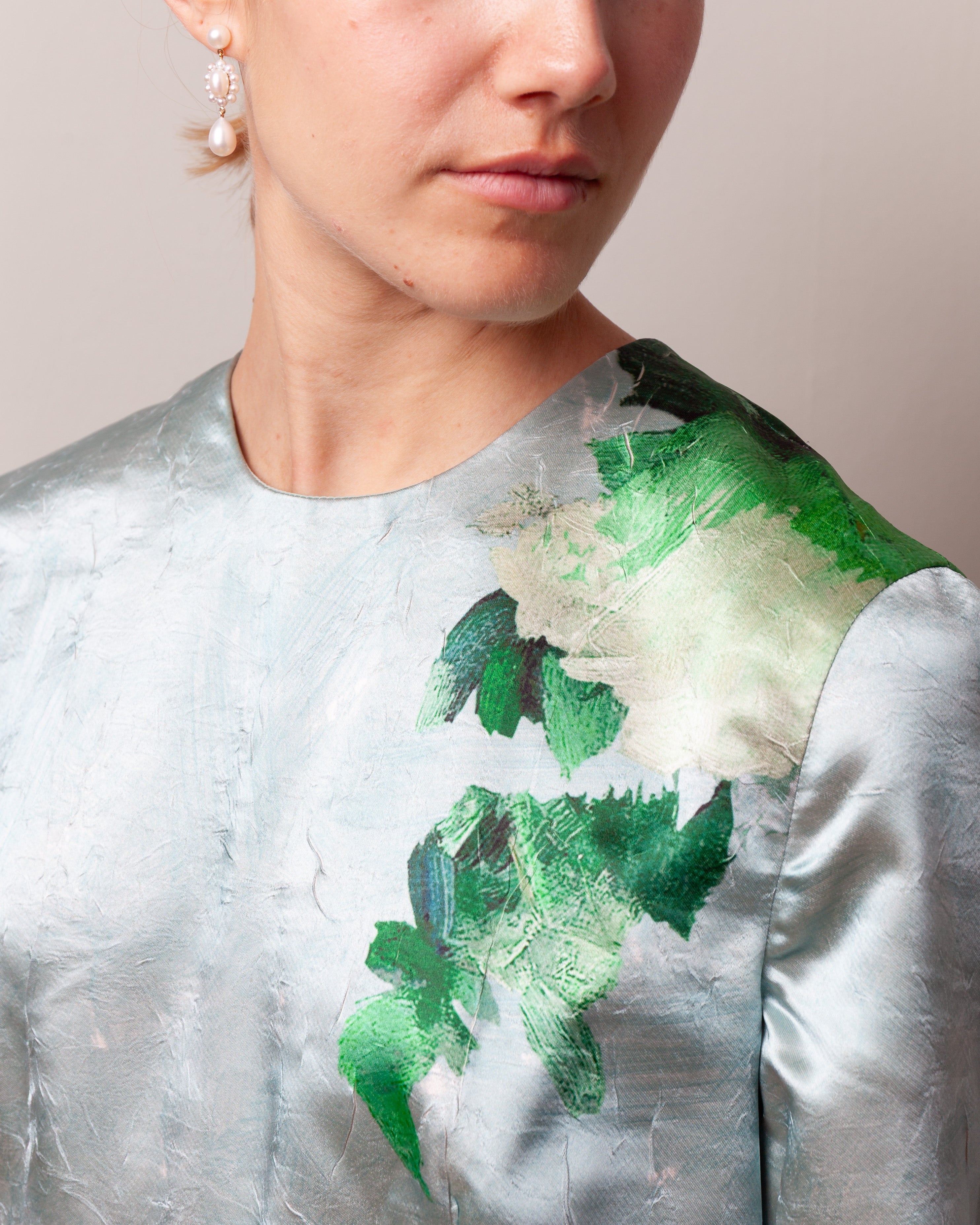 Long Sleeve Cocktail Dress - Exploded Rose Eggshell